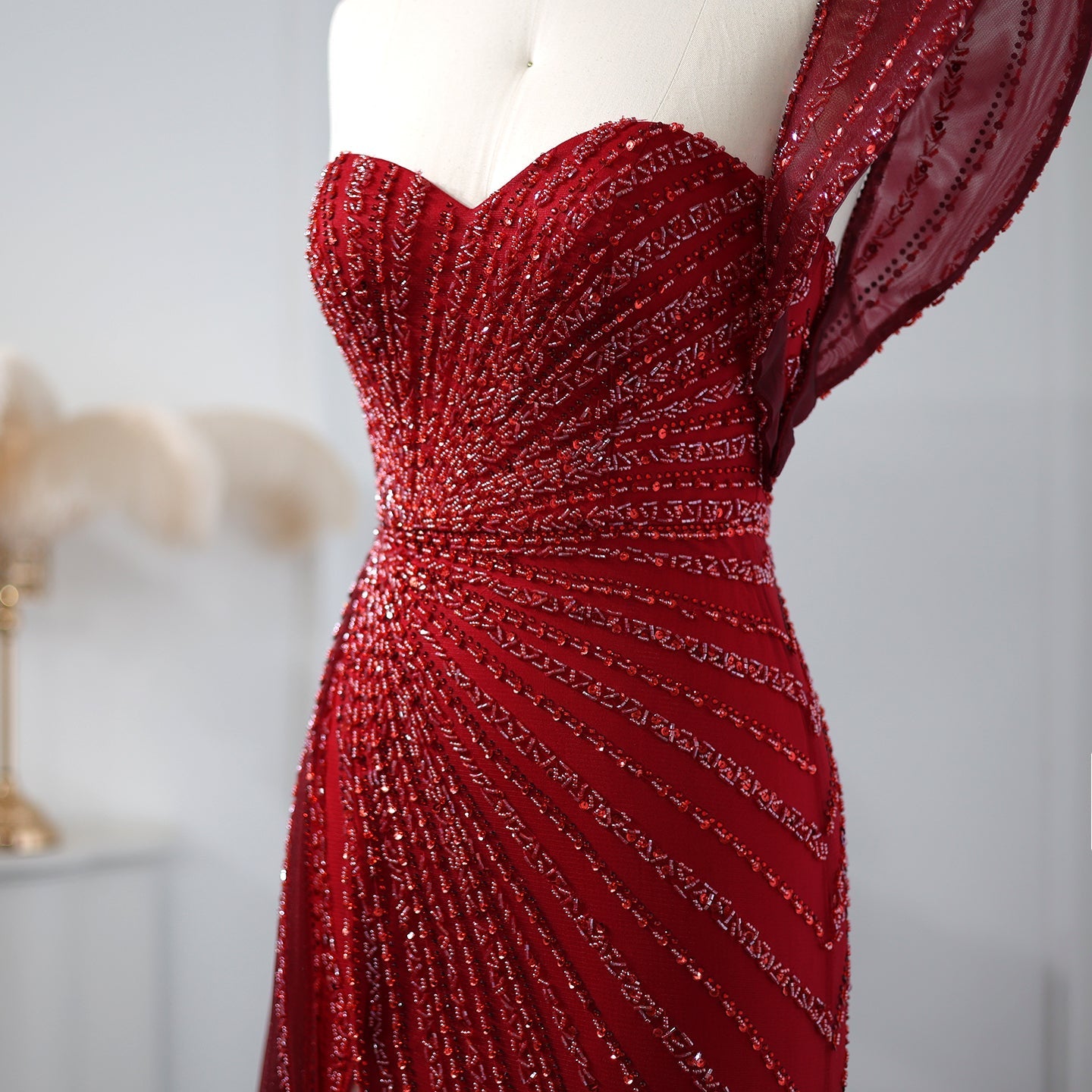 Emerald Green One Shoulder Slit Evening Dress with Overskirt SS201