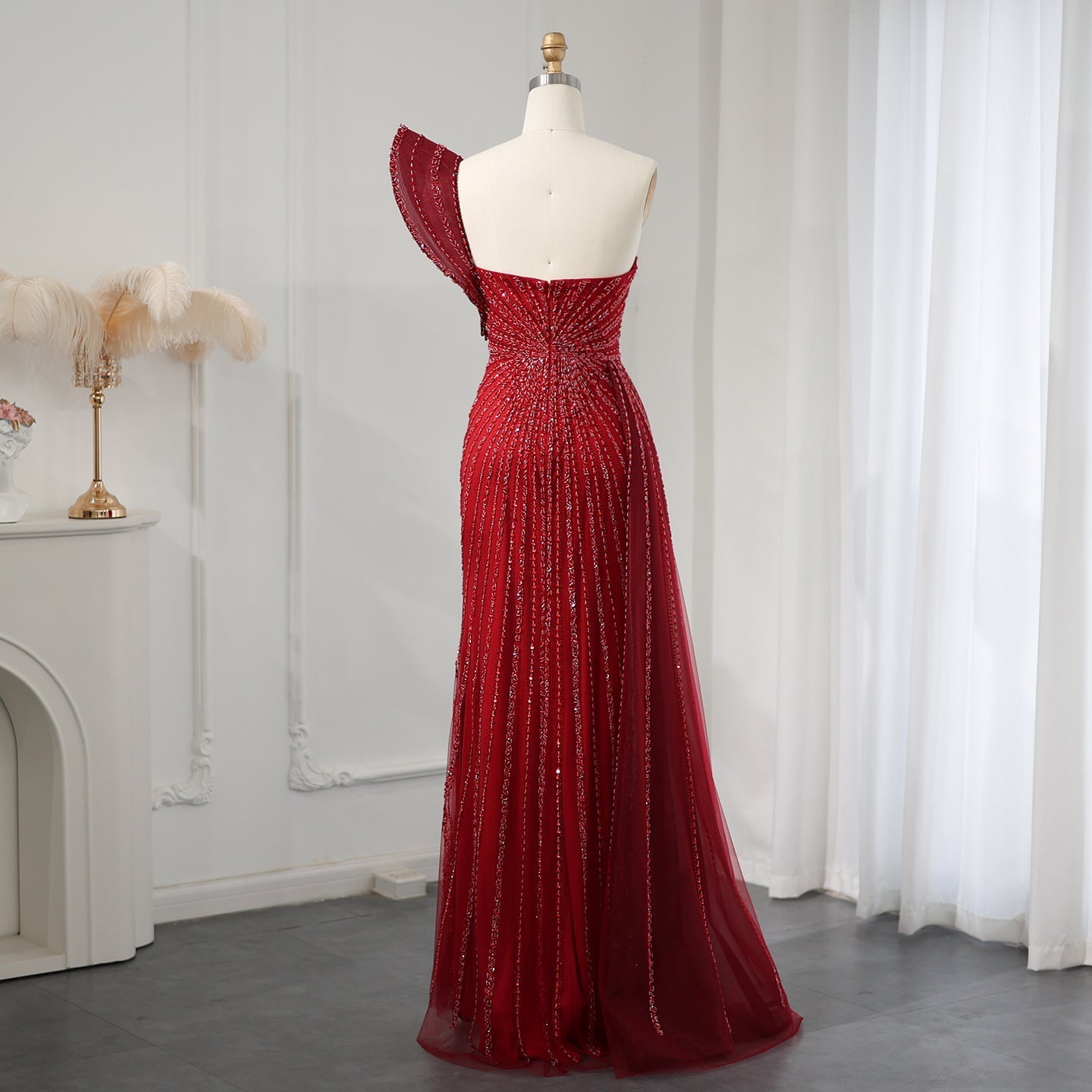 Emerald Green One Shoulder Slit Evening Dress with Overskirt SS201