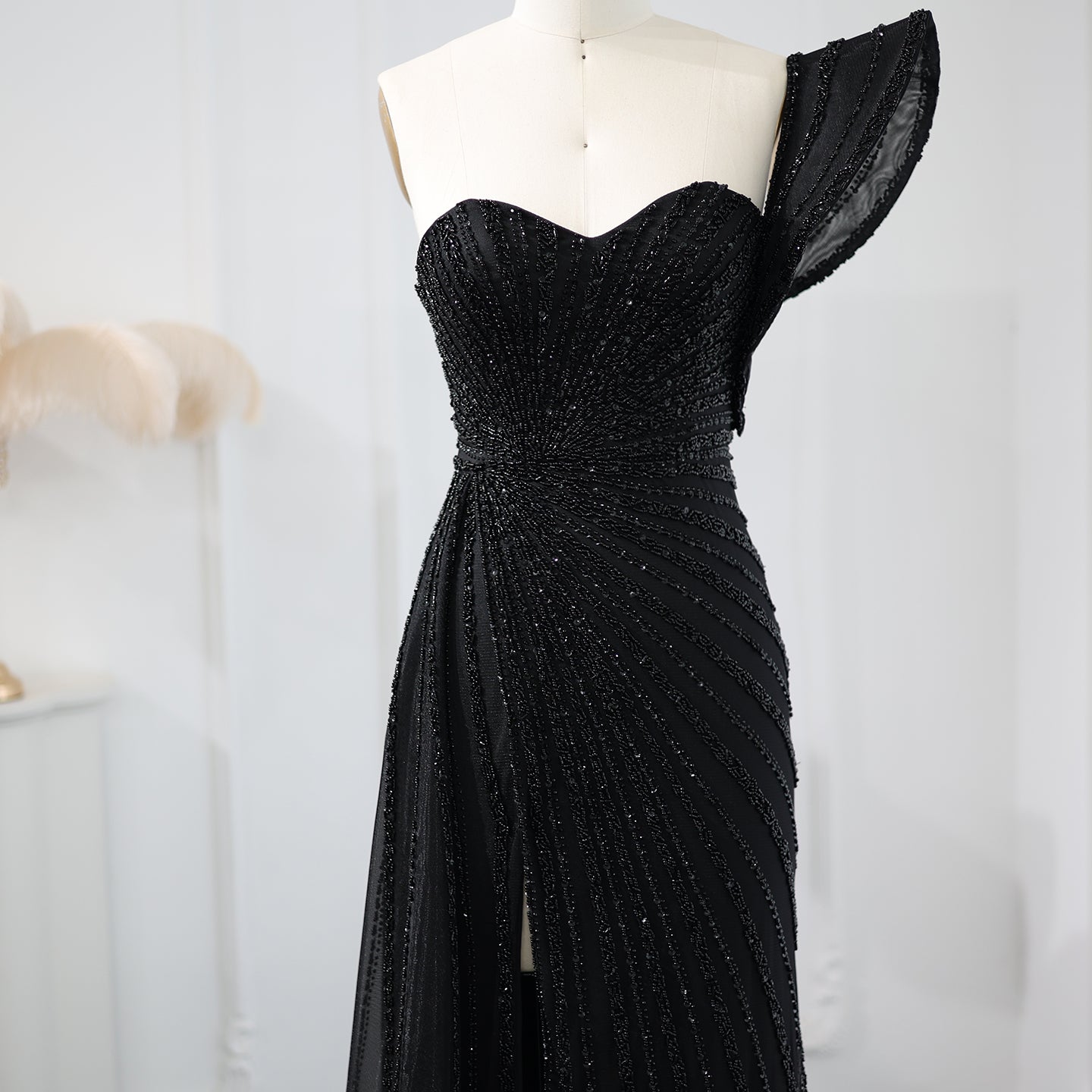 Emerald Green One Shoulder Slit Evening Dress with Overskirt SS201