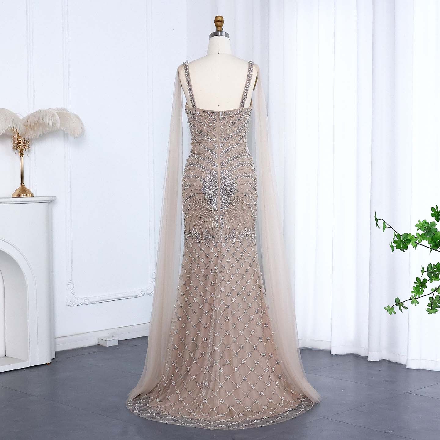 Luxury Rhinestones Silver Nude Spaghetti Evening Dress SS188