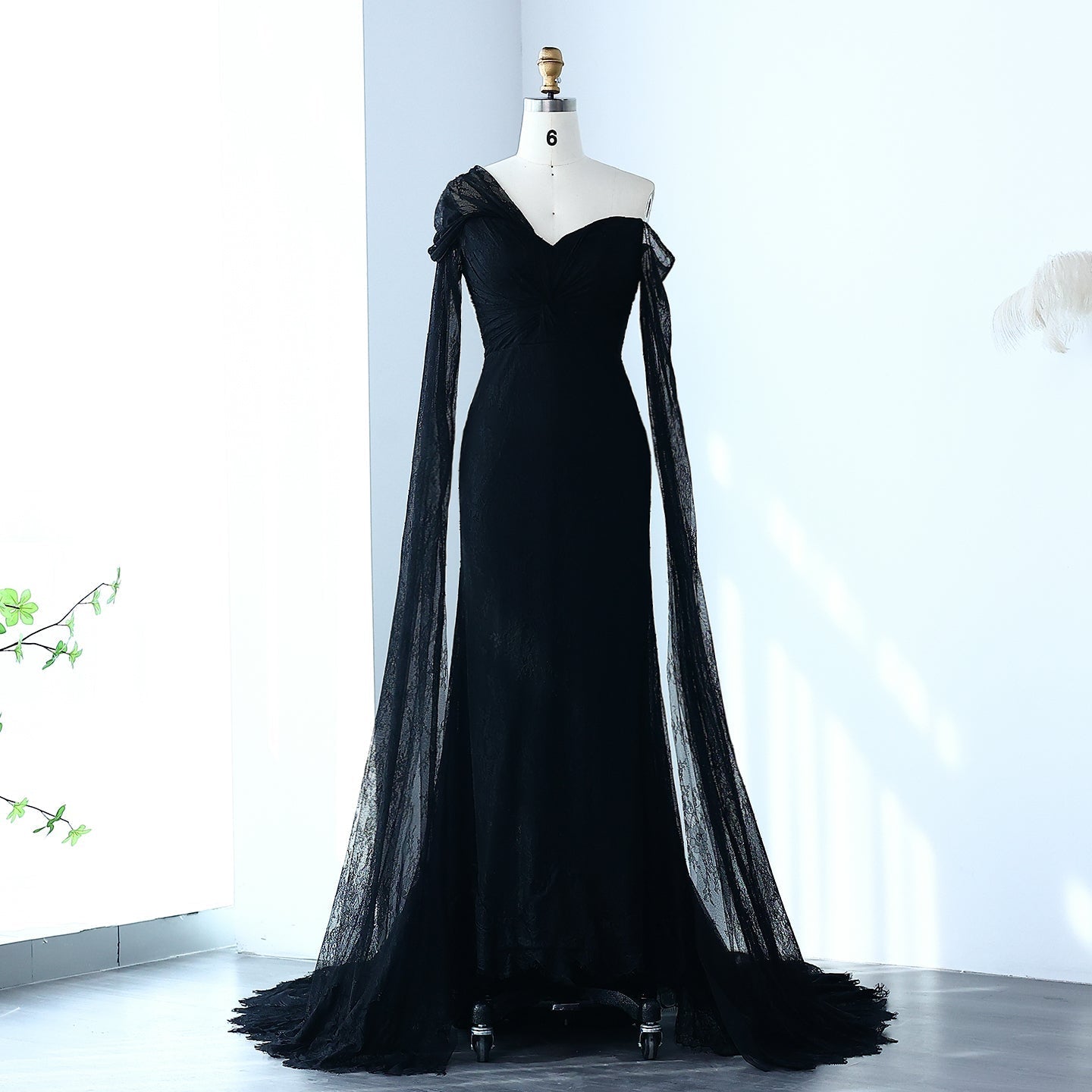 Purple Lace Mermaid Evening Dress with Cape Sleeves SF055  Black / US 16