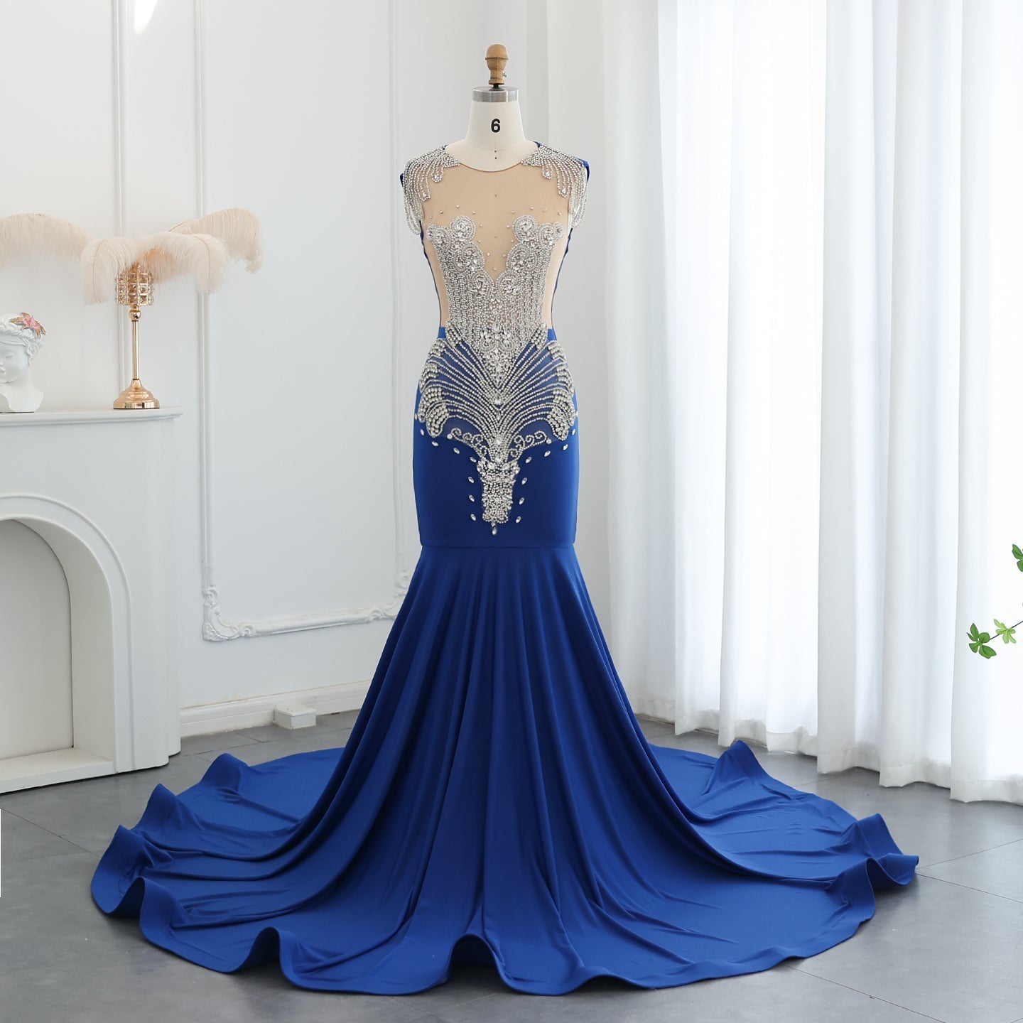 Luxury Crystal Mermaid Royal Blue Prom Dress RM057