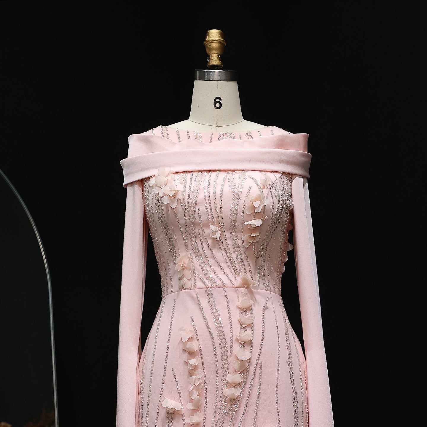 Romantic 3D Floral Evening Dress with Cape Sleeves SS272