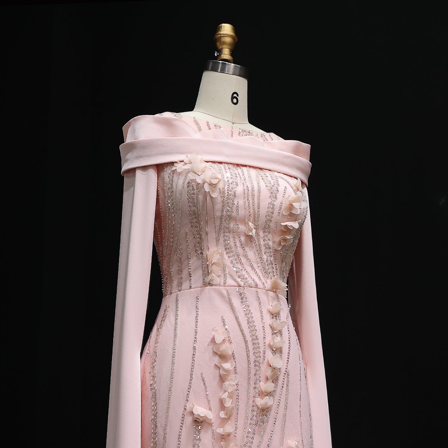 Romantic 3D Floral Evening Dress with Cape Sleeves SS272