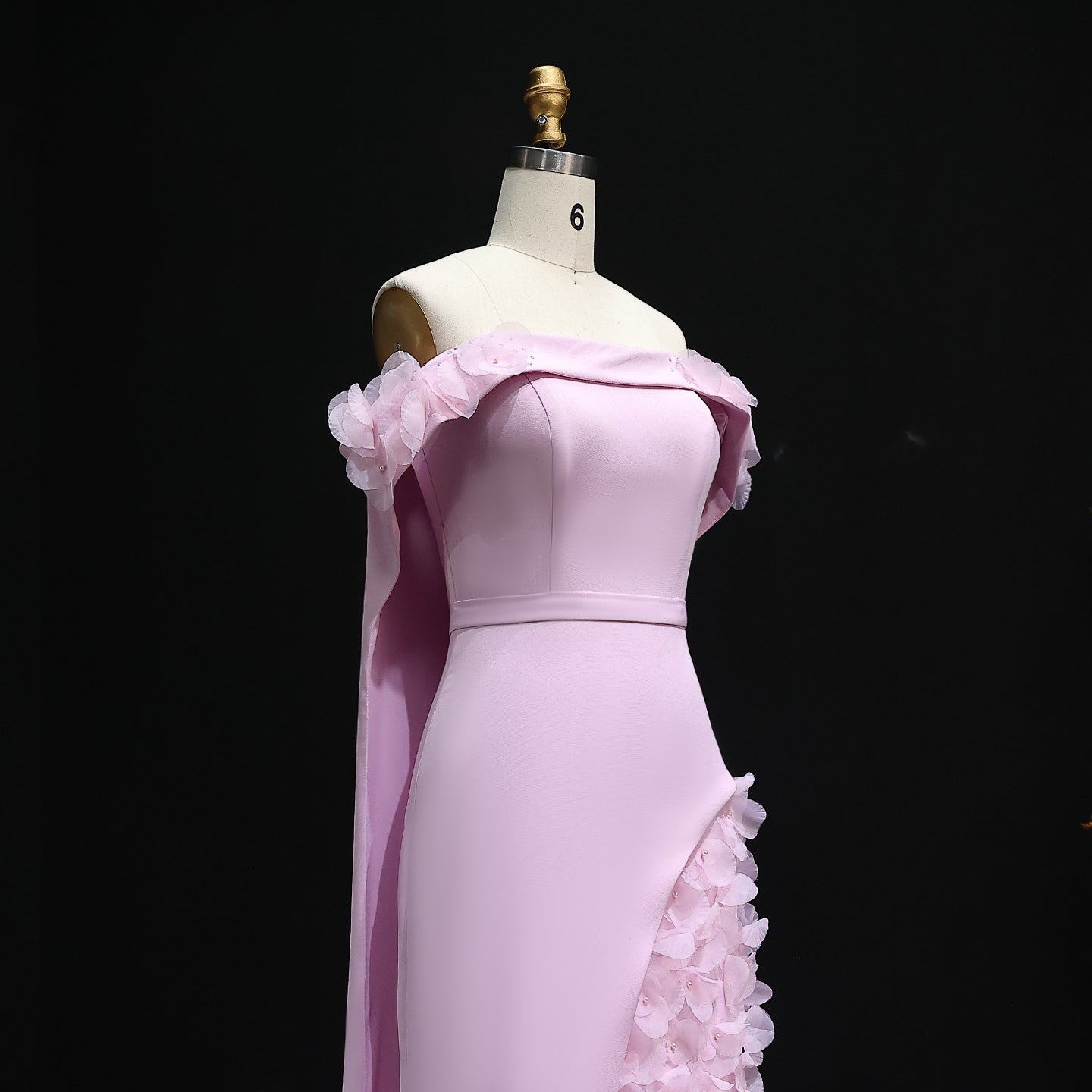 Blush Pink 3D Flowers Arabic Evening Dress with Cape SS281