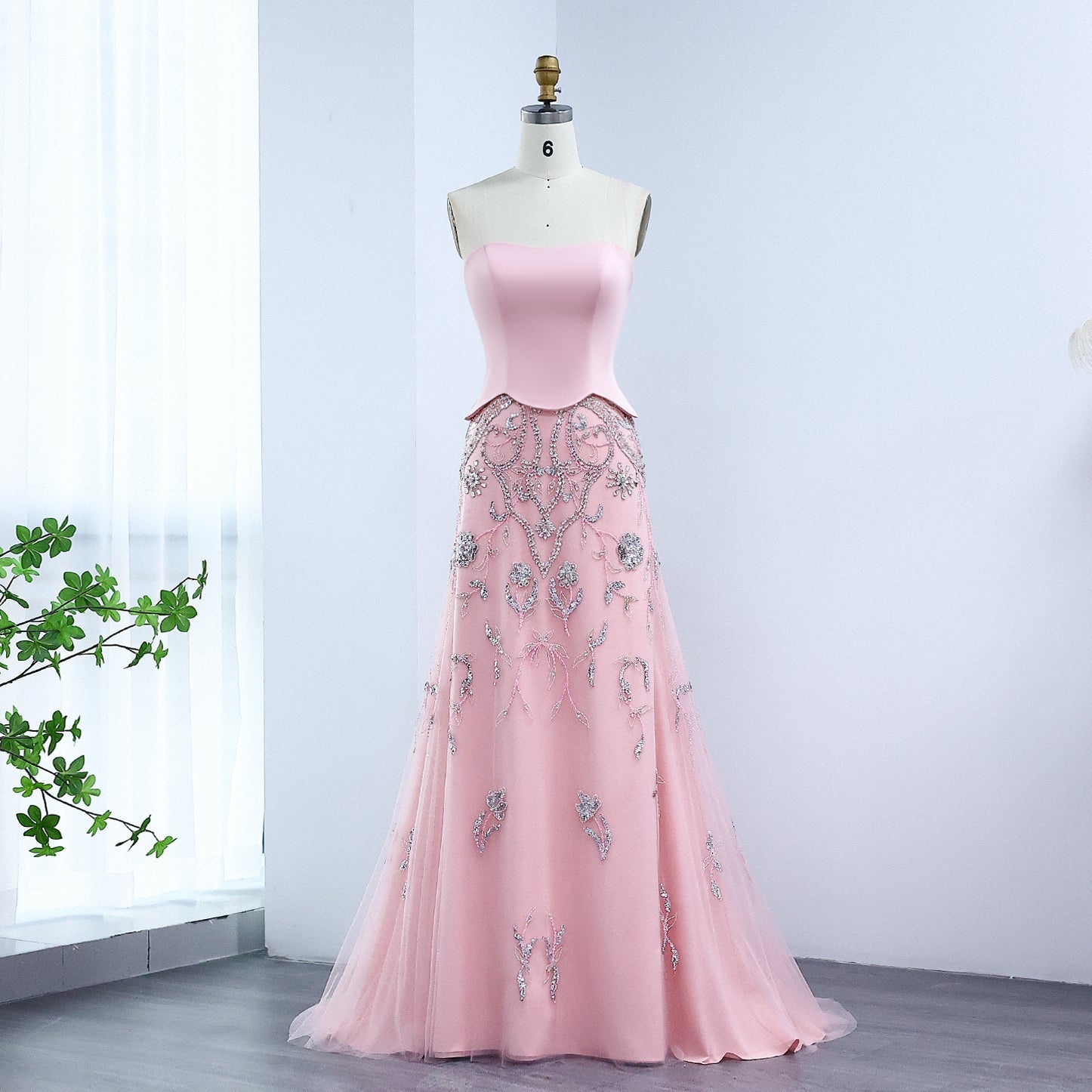 Luxury Sage Green Strapless Evening Dress SS254  Pink / US 16