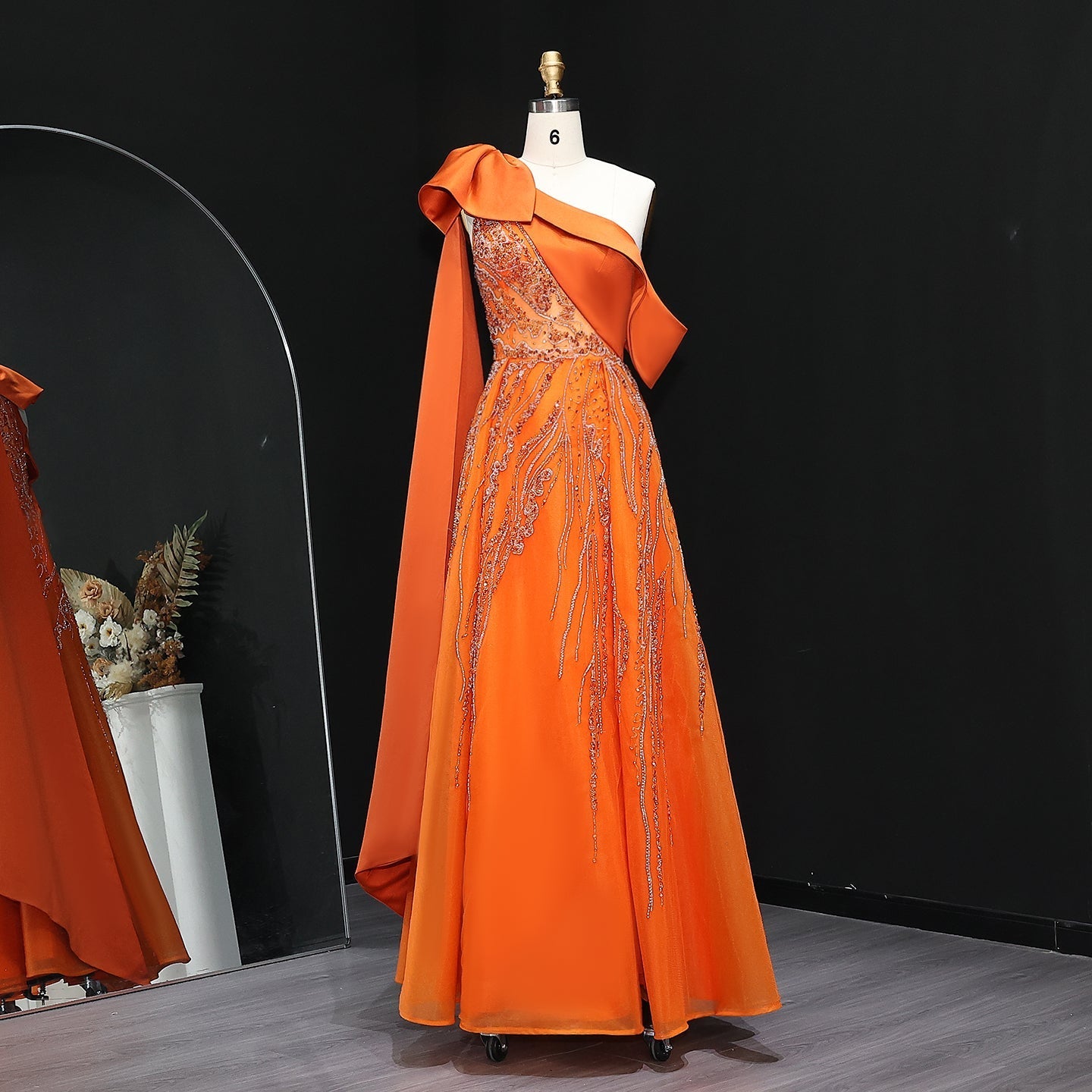 Luxury One Shoulder Olive Green Evening Dress SS323  Orange / US 16