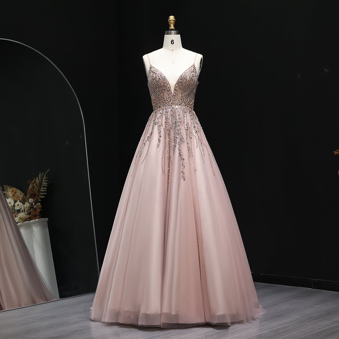 Luxury Crystal Pink Evening Dress with ruffles SS584