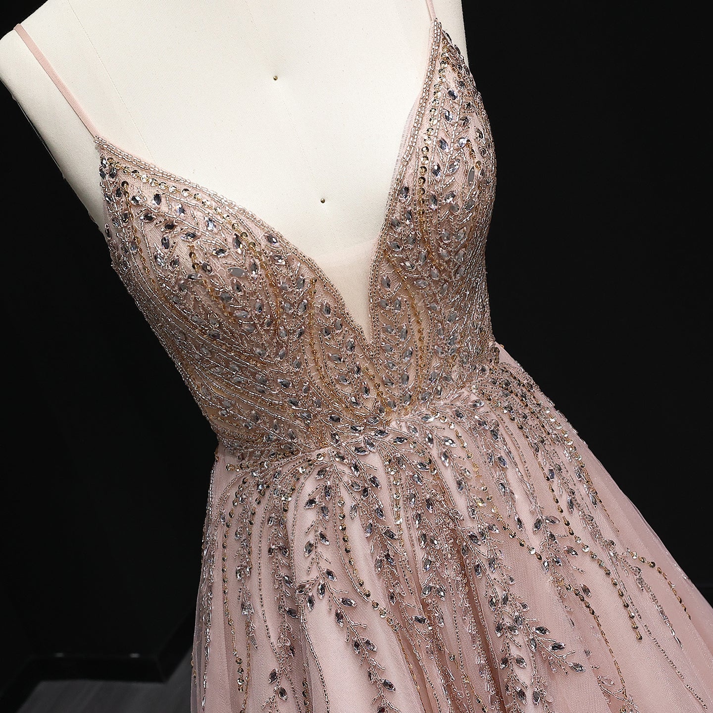 Luxury Crystal Pink Evening Dress with ruffles SS584