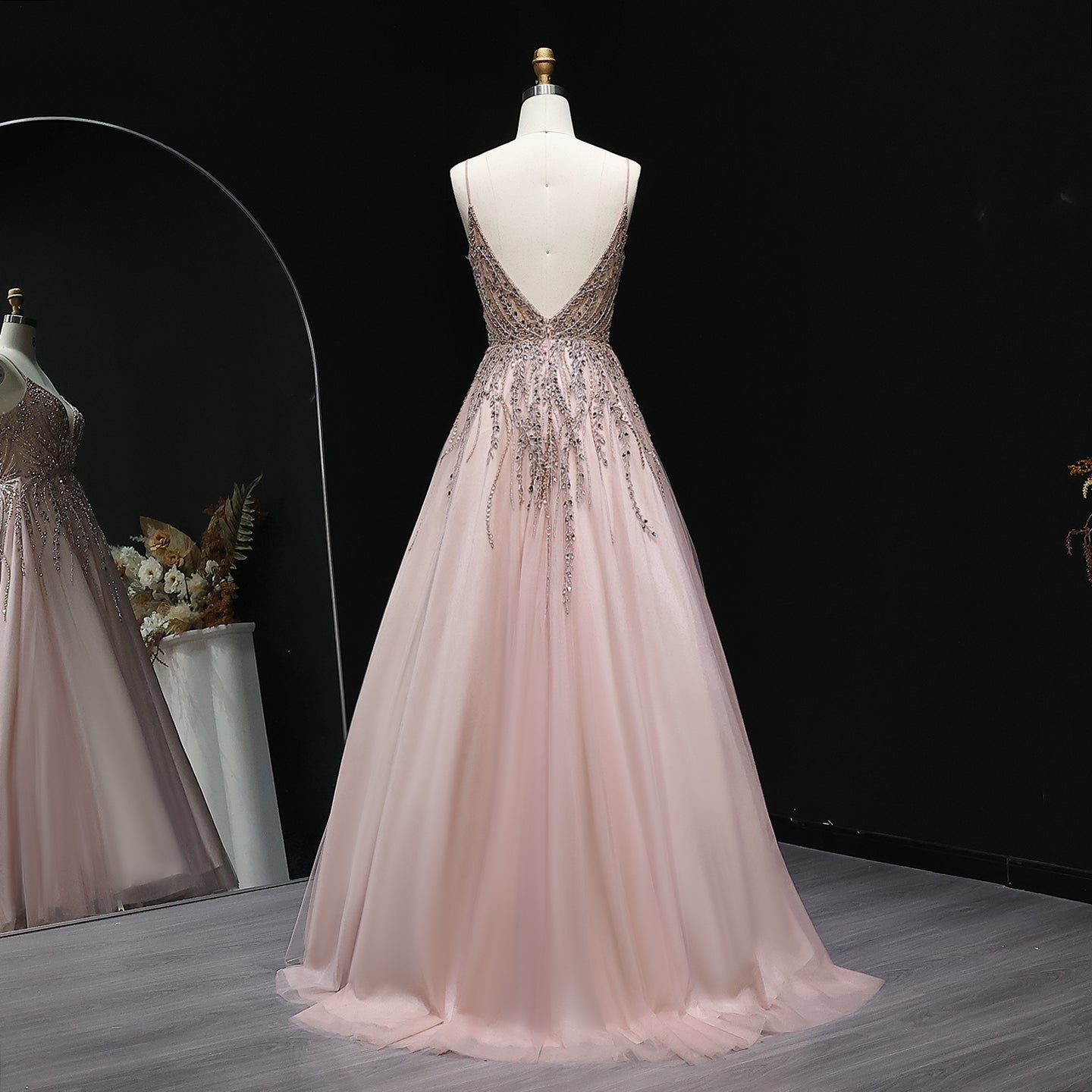 Luxury Crystal Pink Evening Dress with ruffles SS584