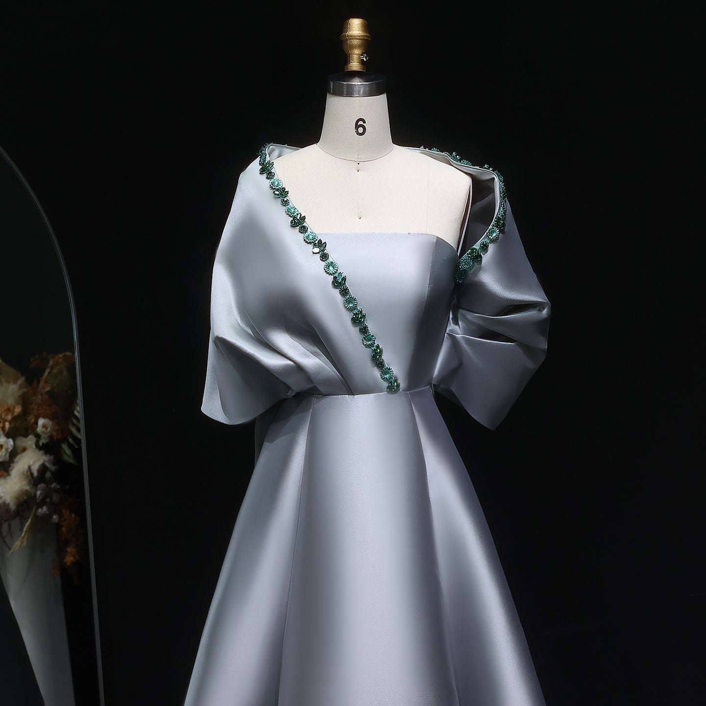 Luxury Crystal Green Evening Dress with Cap and Overskirt SS577