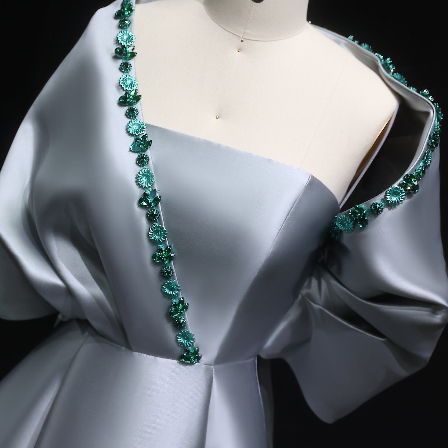 Luxury Crystal Green Evening Dress with Cap and Overskirt SS577