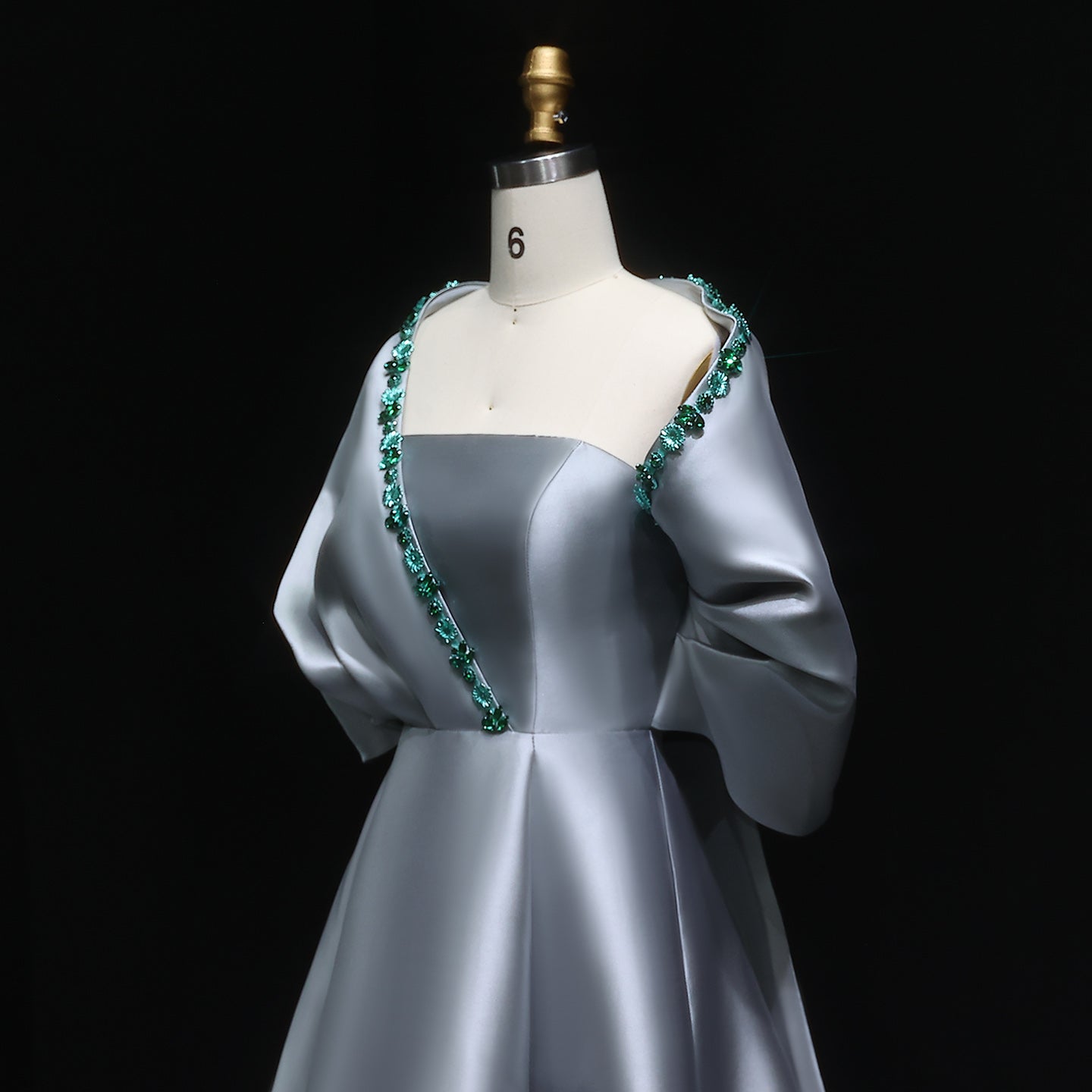 Luxury Crystal Green Evening Dress with Cap and Overskirt SS577
