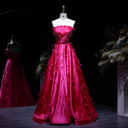 Elegant Strapless Fuchsia Satin Evening Dress with Feathers SS569  Fuchsia / US 16