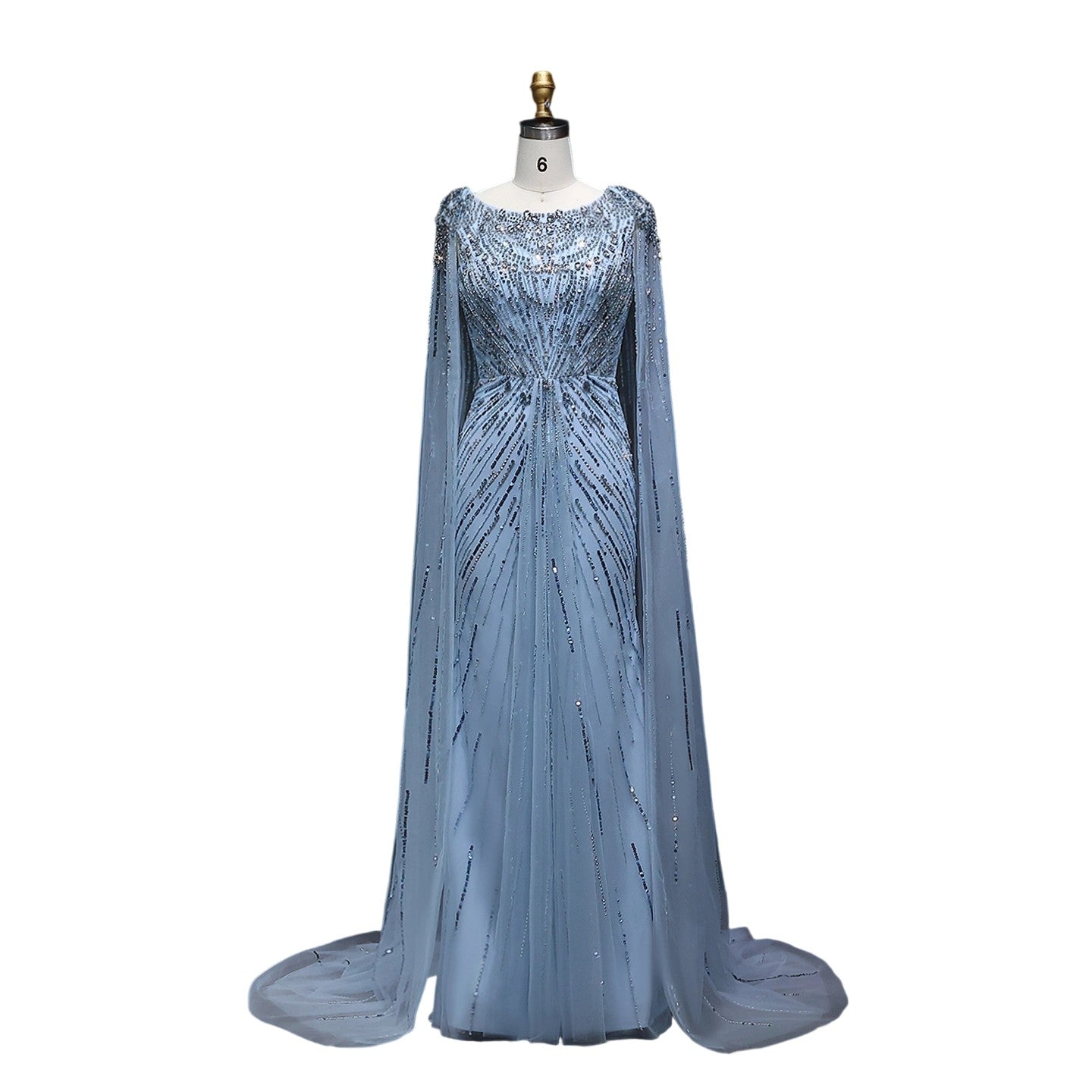 Luxury Crystal Lilac Evening Dress with Cape Sleeves SS549