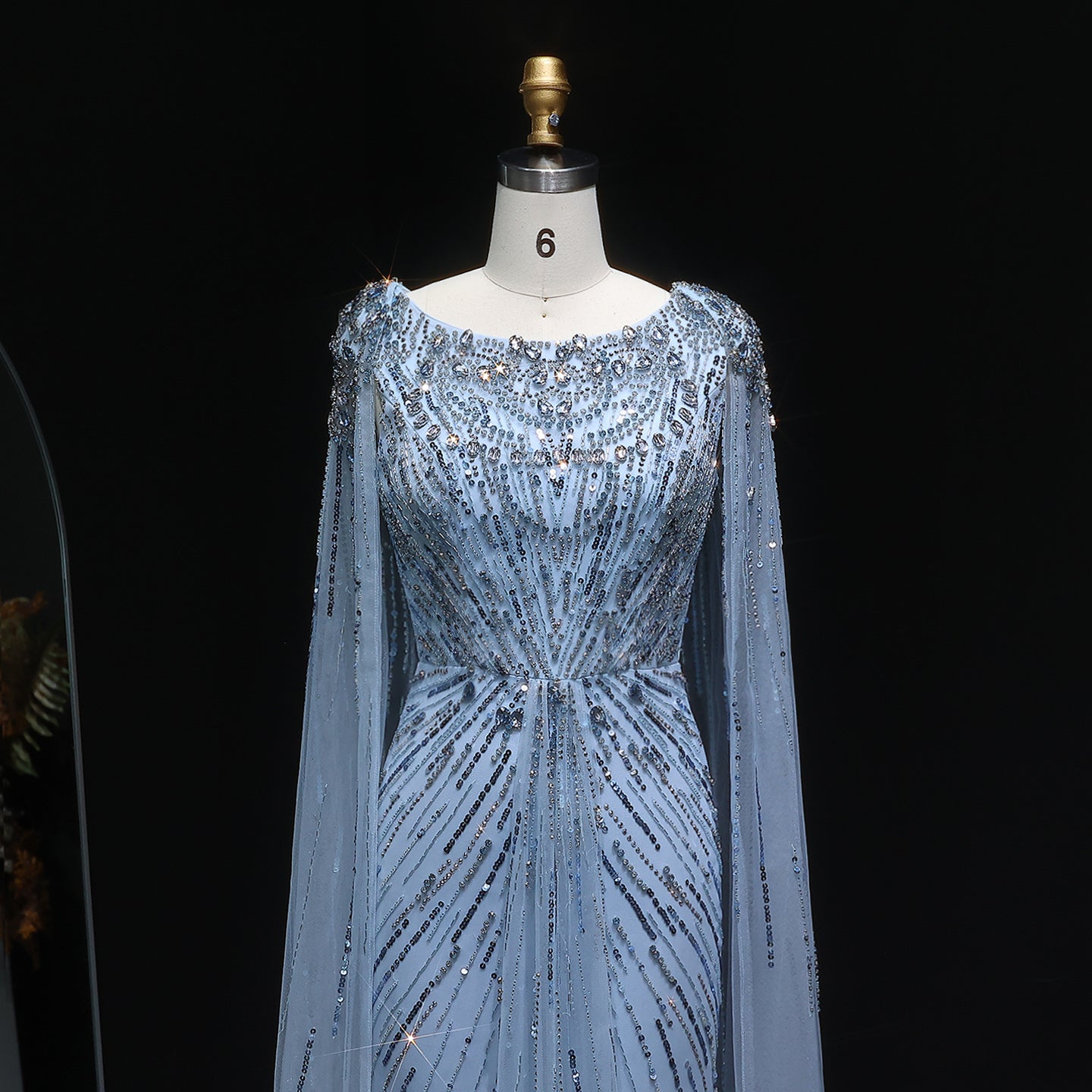 Luxury Crystal Lilac Evening Dress with Cape Sleeves SS549