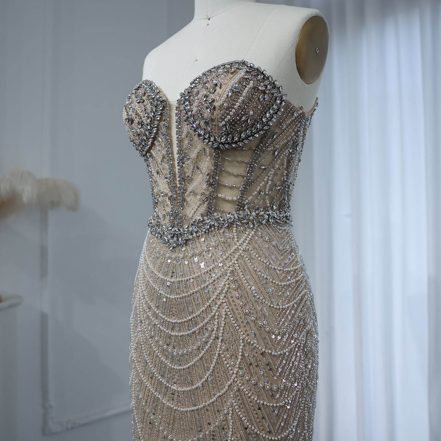 Luxury Crystal Nude Strapless Evening Dress SS619