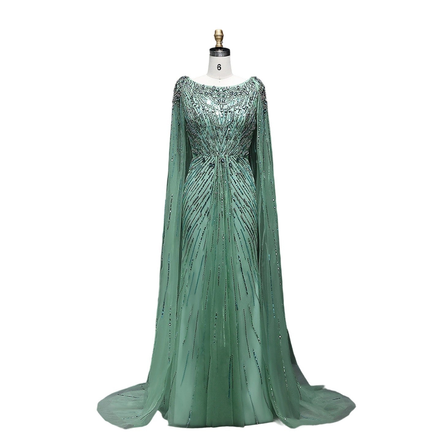 Luxury Crystal Lilac Evening Dress with Cape Sleeves SS549