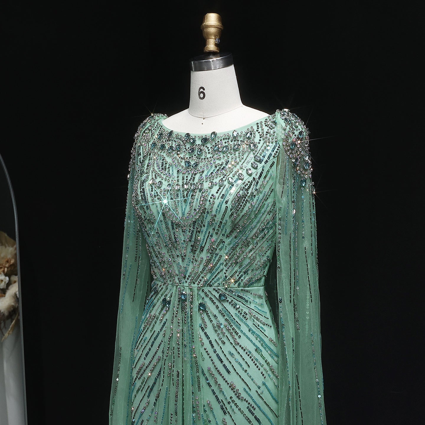 Luxury Crystal Lilac Evening Dress with Cape Sleeves SS549