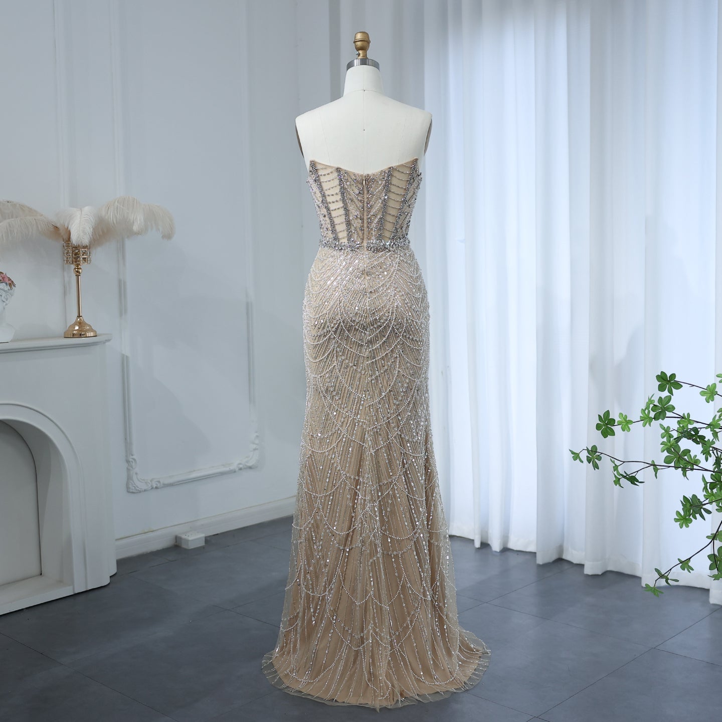 Luxury Crystal Nude Strapless Evening Dress SS619