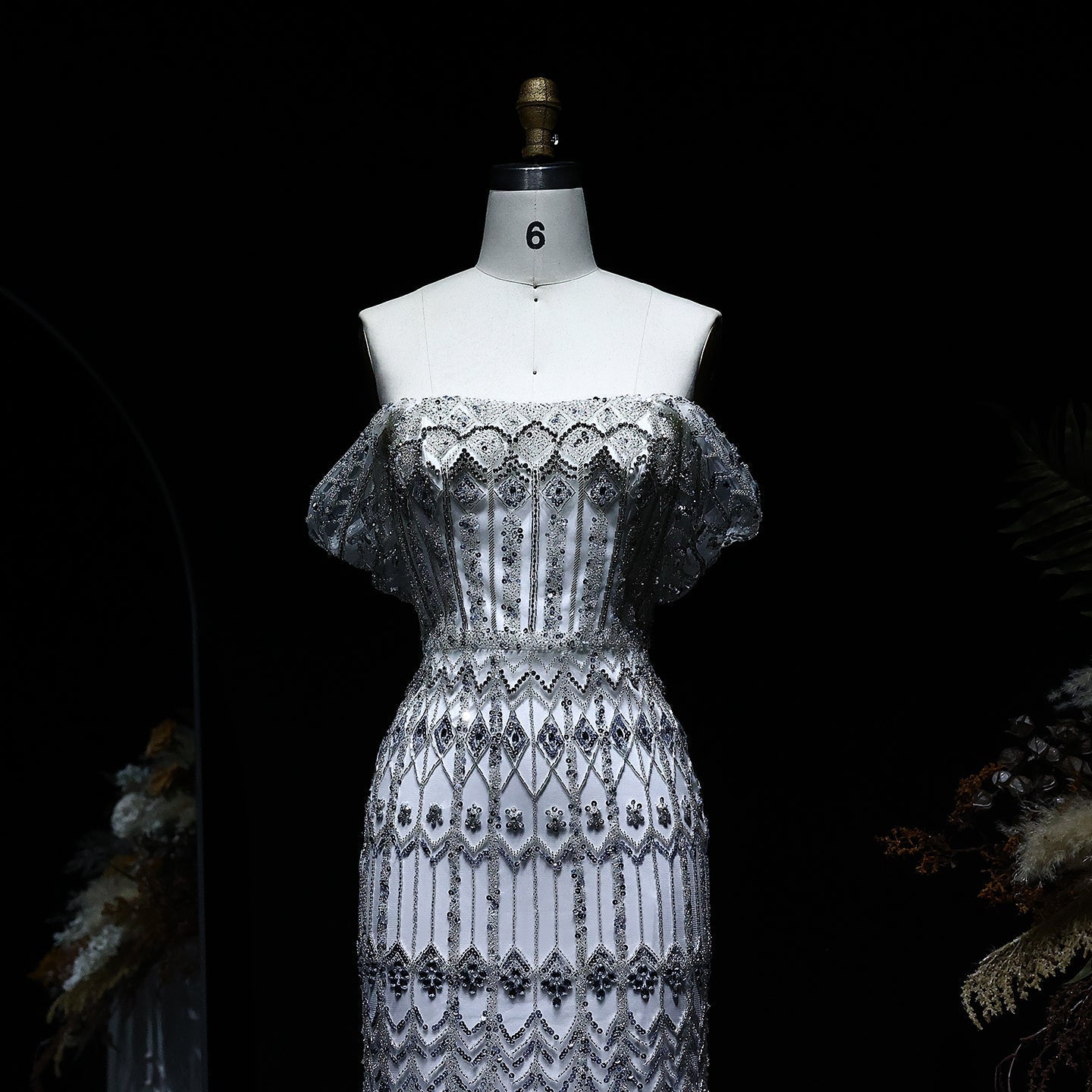 Luxury White Beaded Short Sleeves Evening Dress SS291