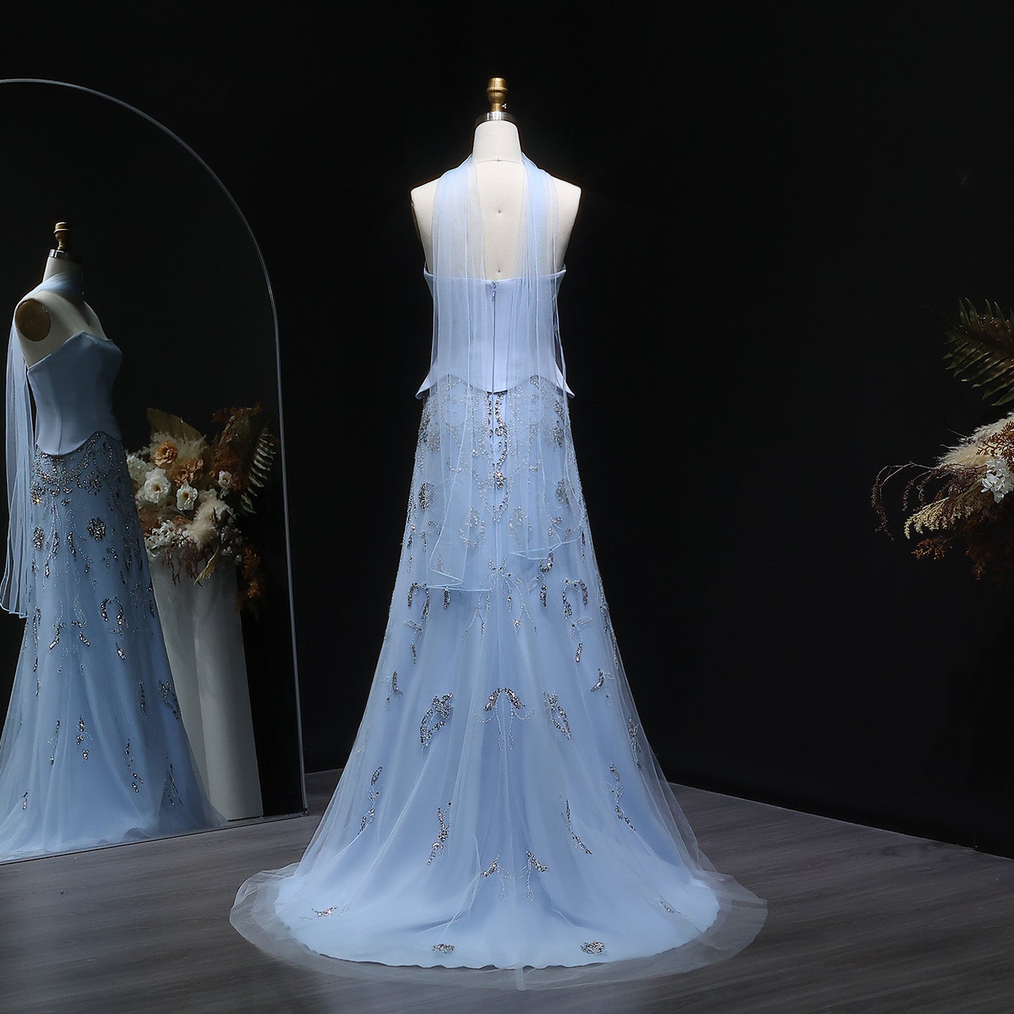 Luxury Sage Green Strapless Evening Dress SS254