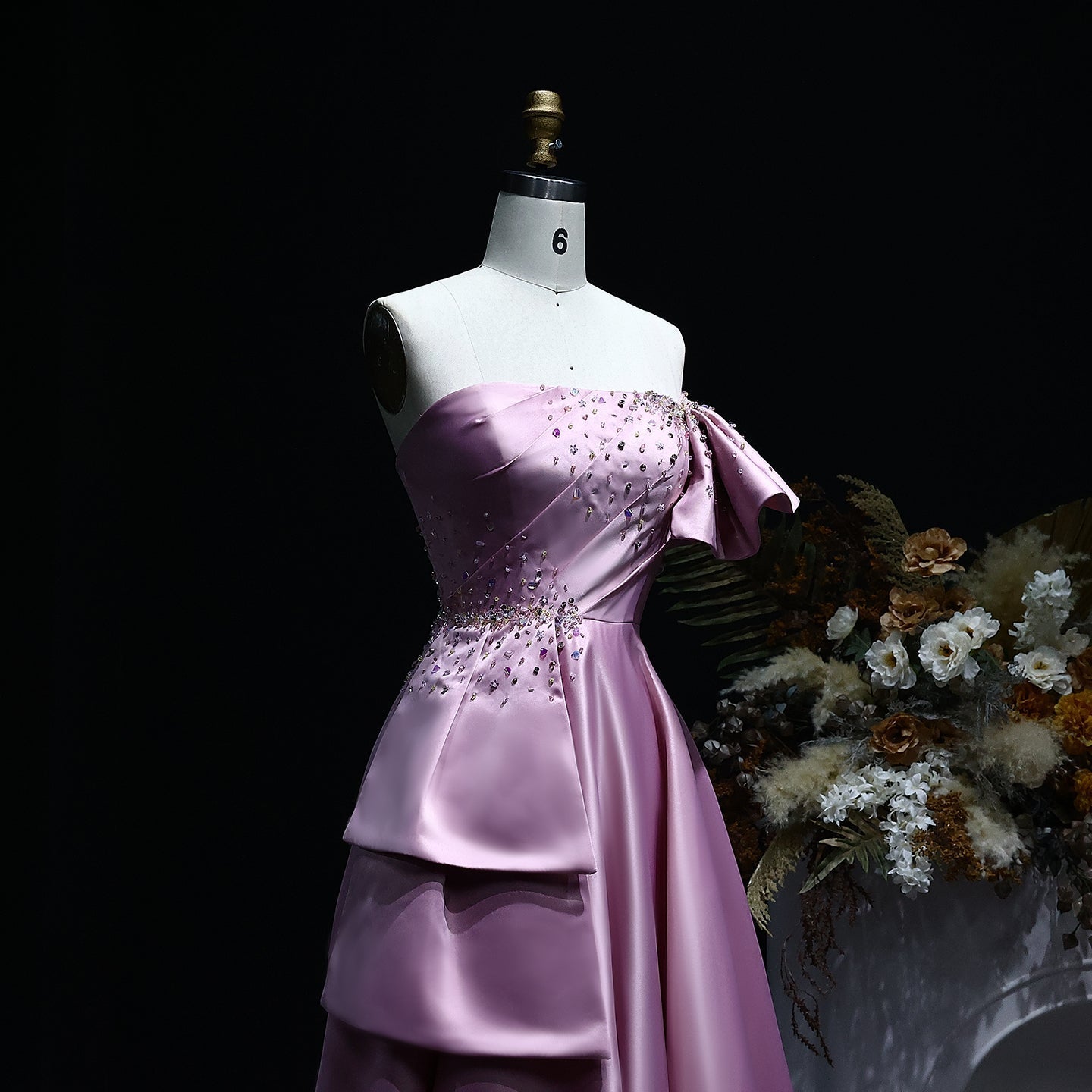 Elegant Gold One Shoulder Satin Evening Dress SS592