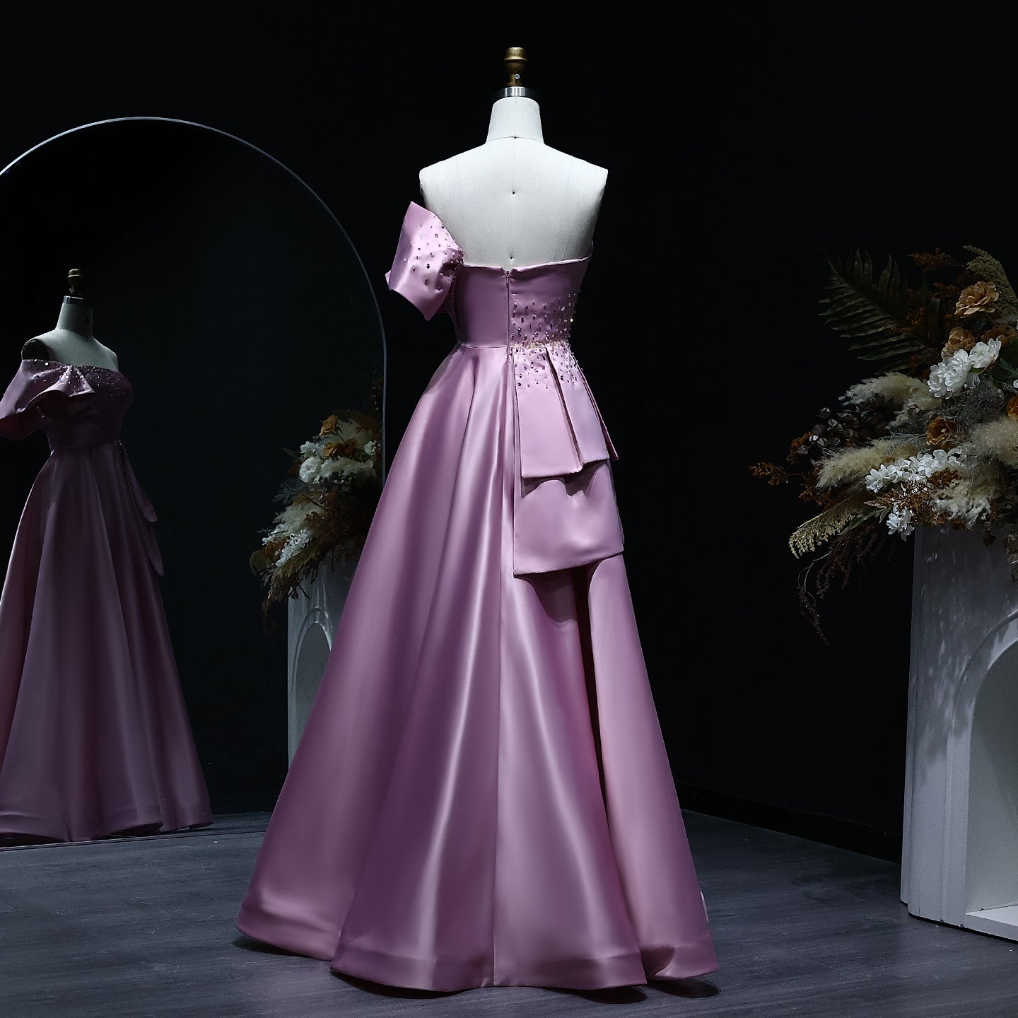 Elegant Gold One Shoulder Satin Evening Dress SS592