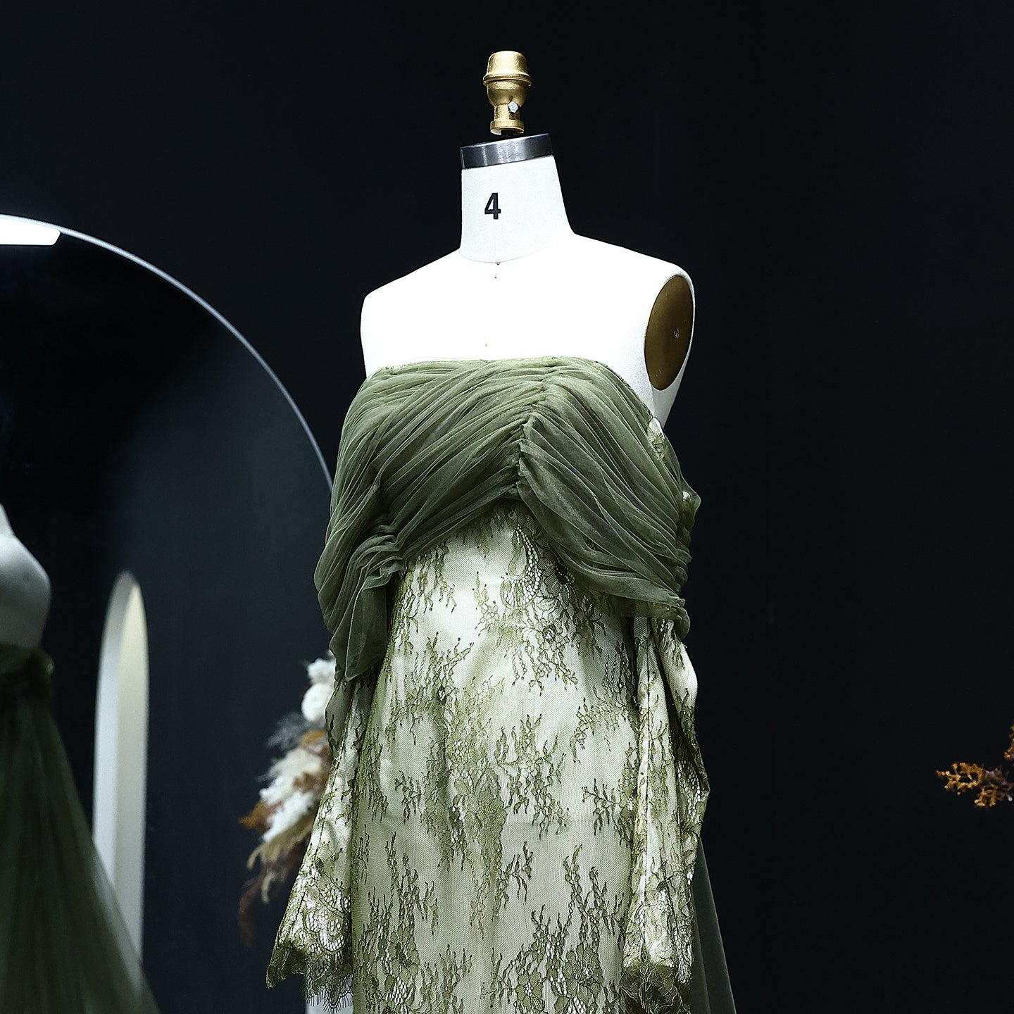 Elegant Green Off Shoulder Lace Evening Dress SF254