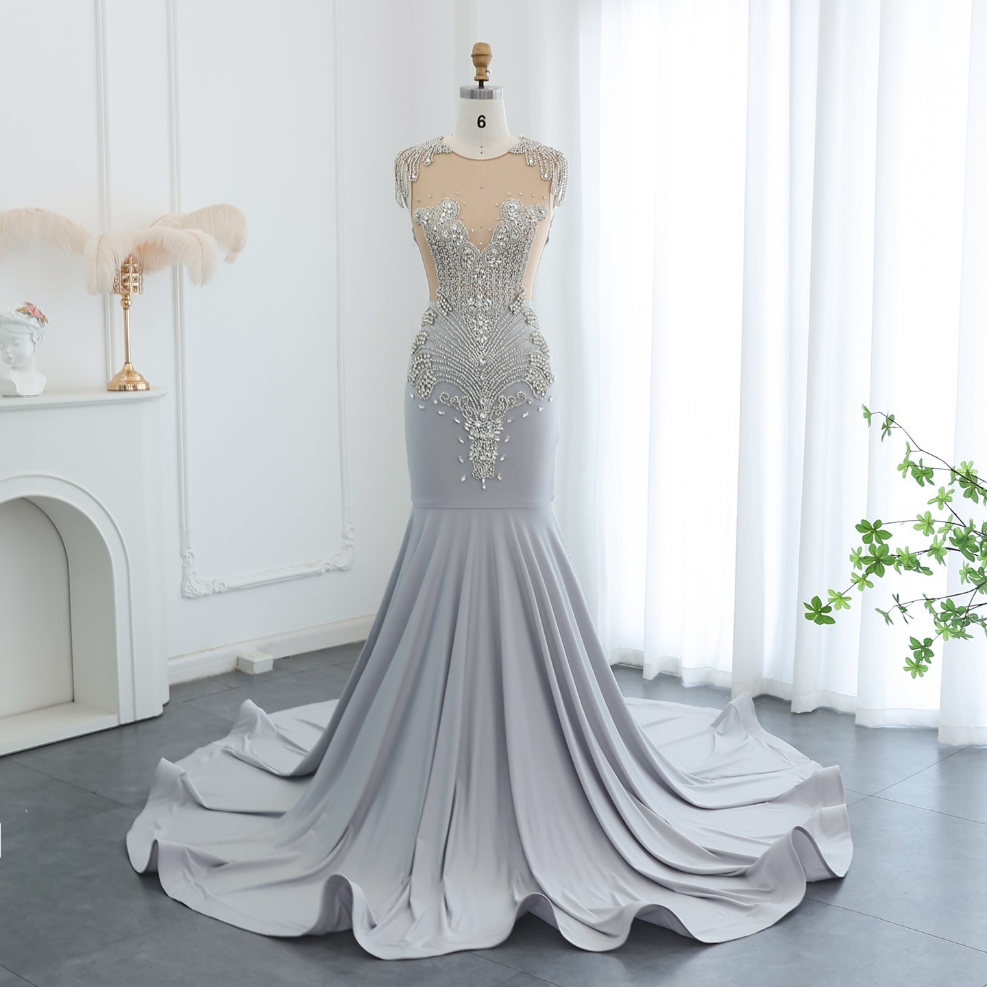 Luxury Crystal Mermaid Royal Blue Prom Dress RM057  Silver Gray / US 16