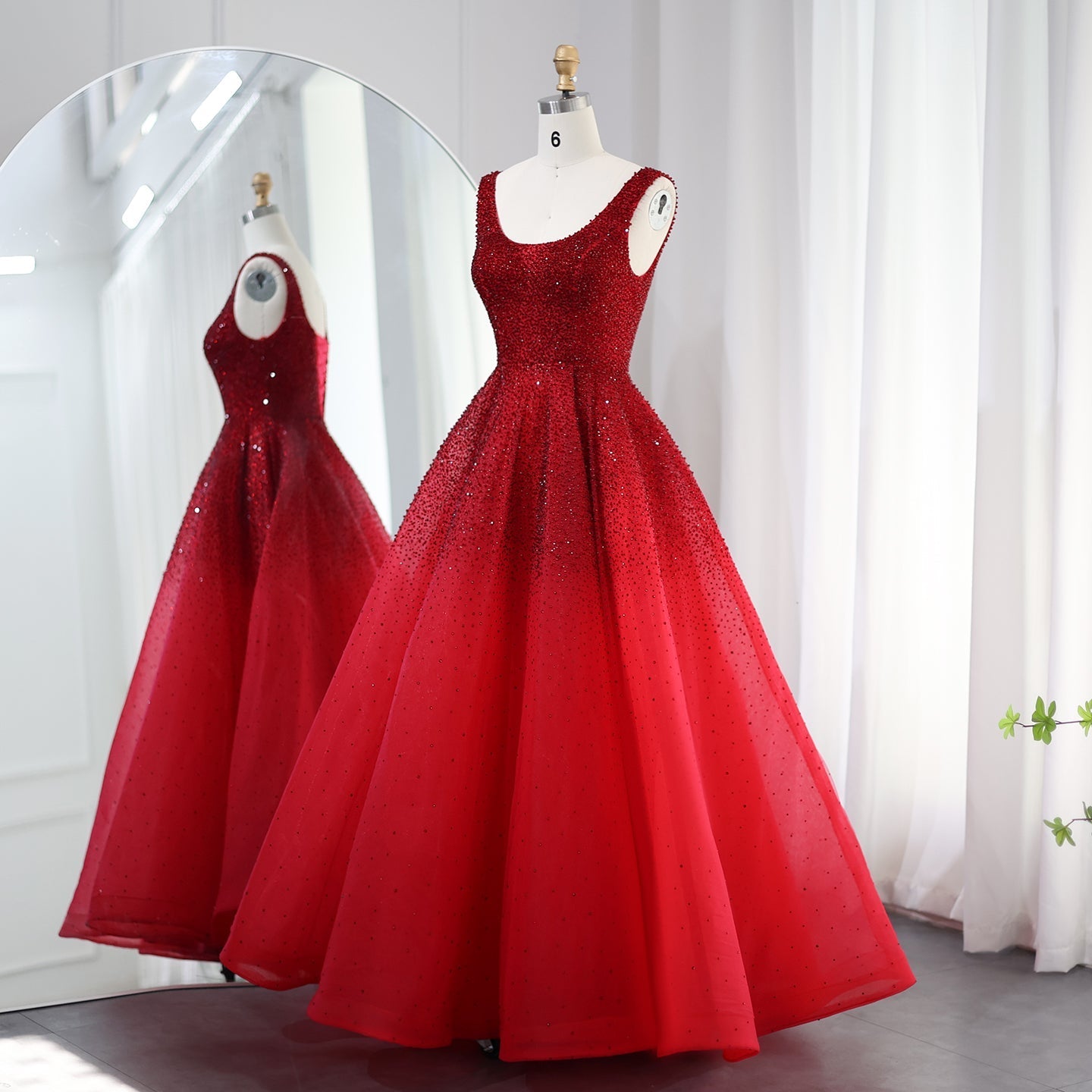 Sparkly Crystal Burgundy Ball Gown Evening Dress SS208  Red / US 16