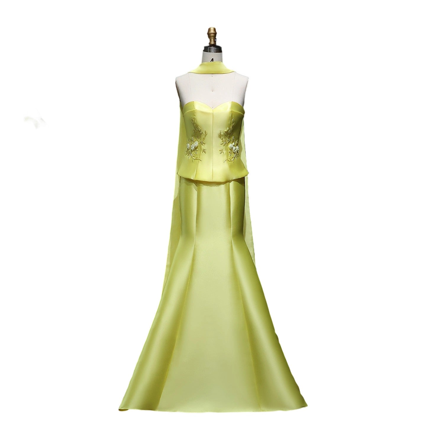 Elegant Blue Satin 3D Flowers Evening Dress with Scarf SS245