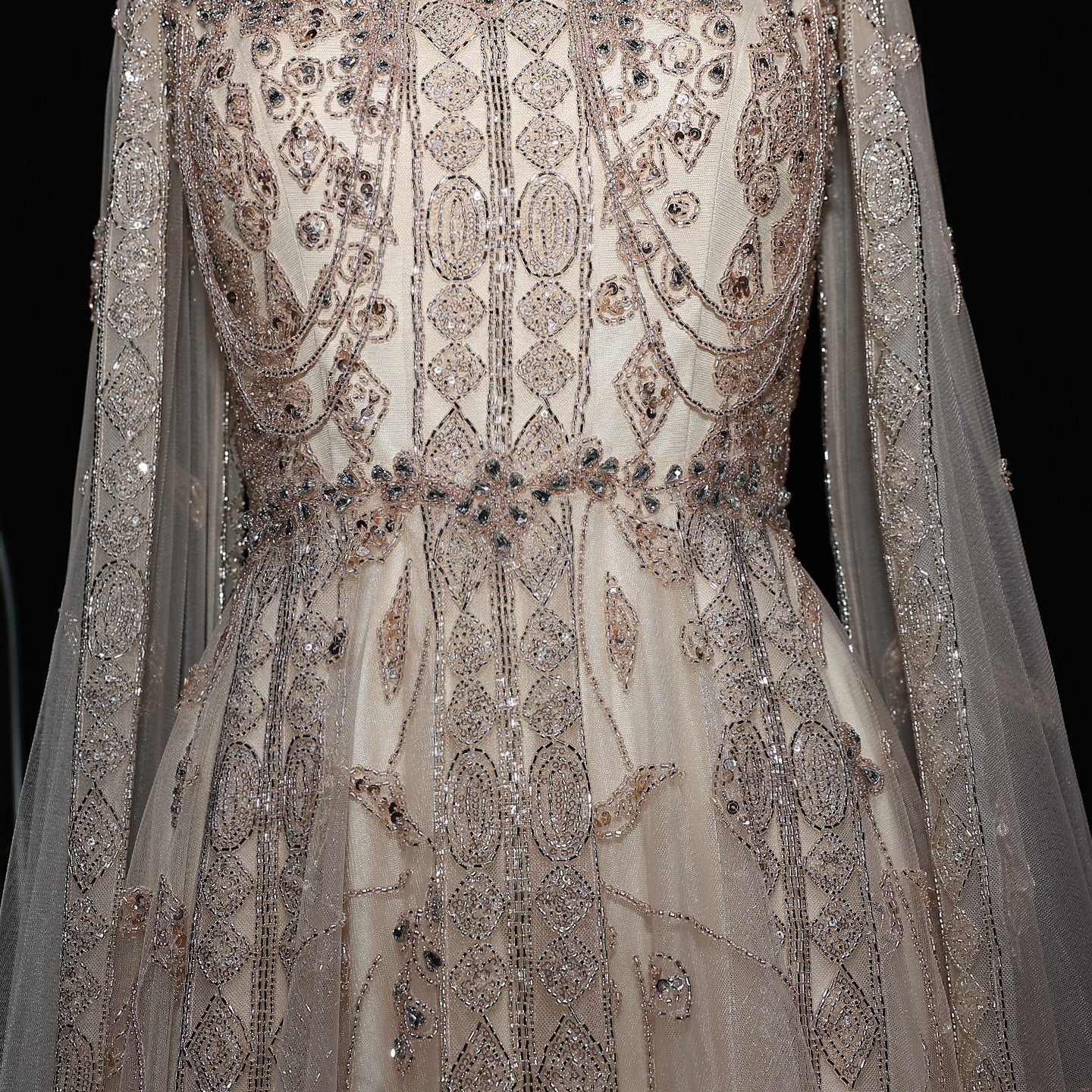 Luxury Nude Evening Dress with Cape Sleeves Chocker SS543