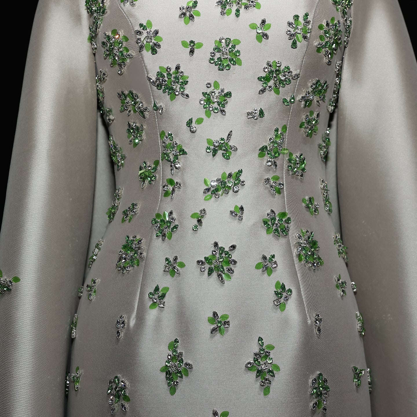 Chic Sage Green 3D Floral Beaded Evening Dress with Cape SS536