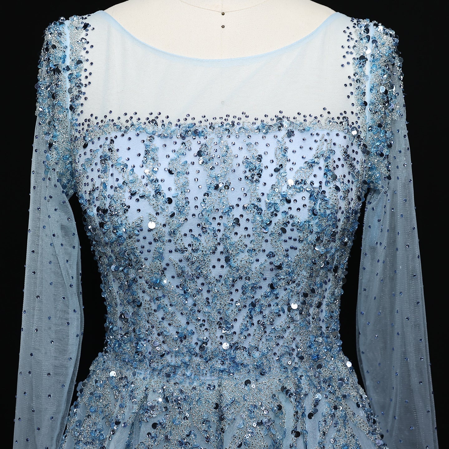 Luxury Beaded Pink Long Sleeves Evening Dress SS453