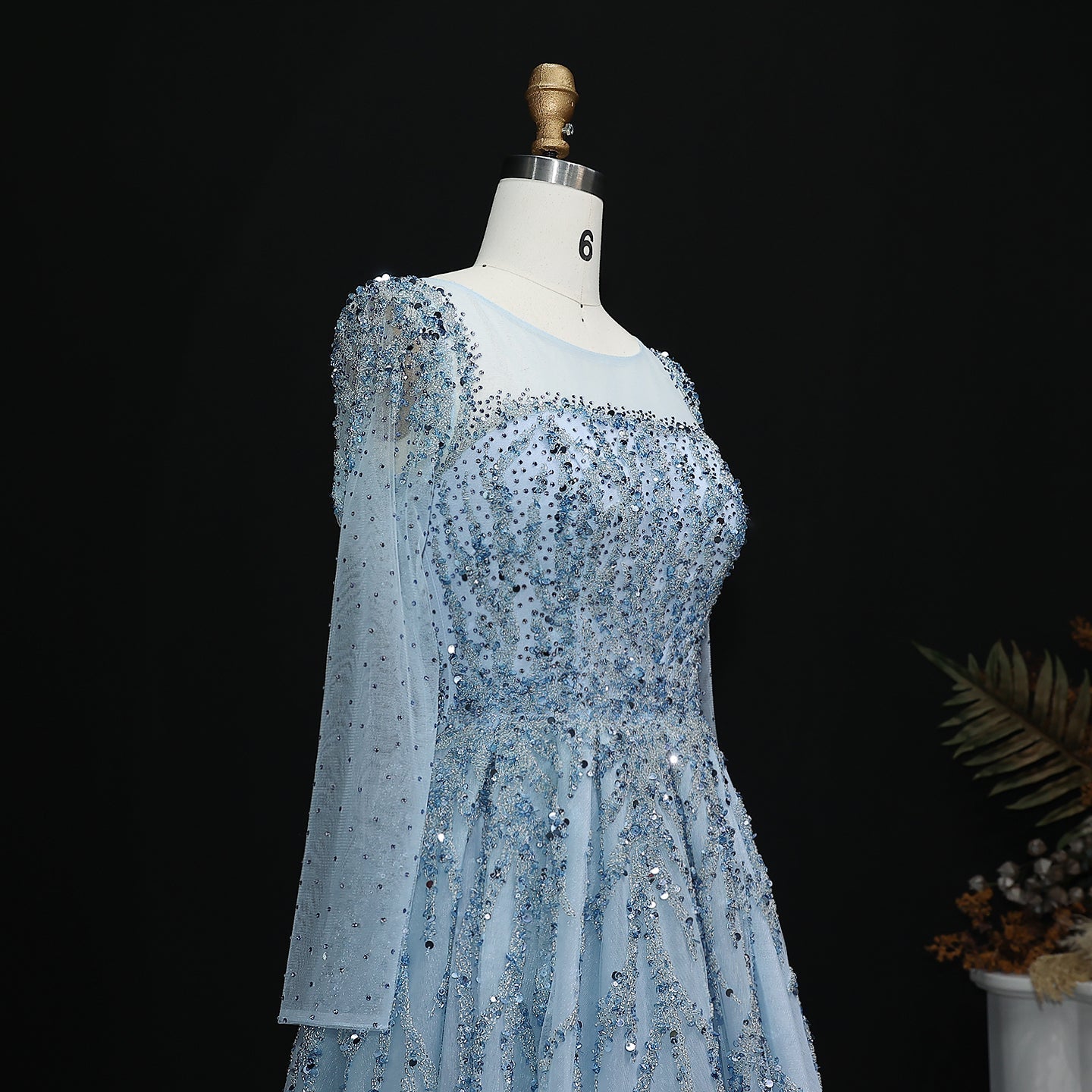 Luxury Beaded Pink Long Sleeves Evening Dress SS453