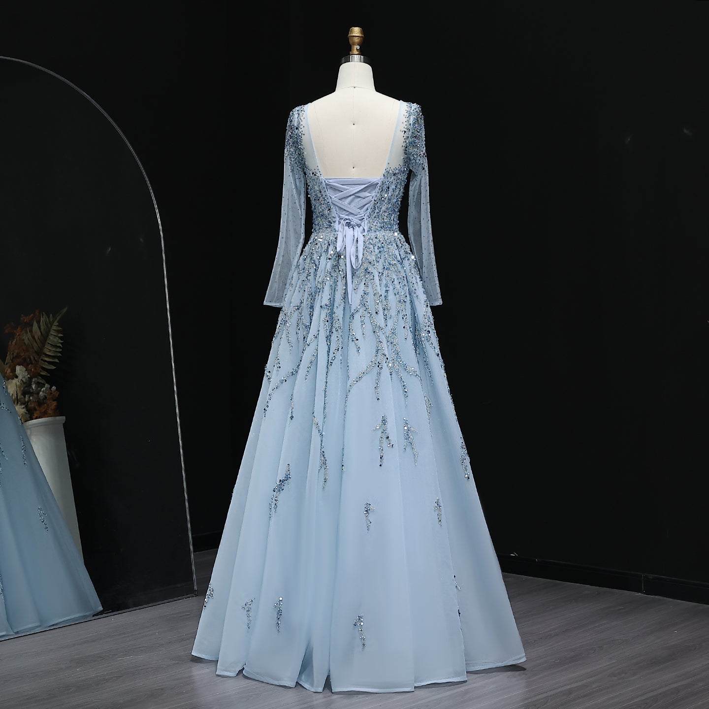 Luxury Beaded Pink Long Sleeves Evening Dress SS453