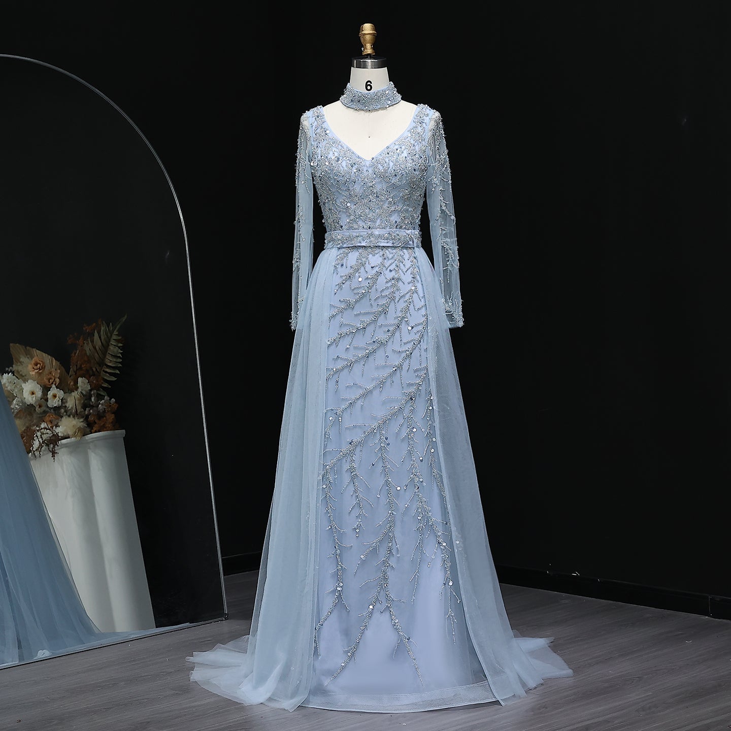 Luxury Beaded Orange Evening Dress with Overskirt SS222  Blue / US 16