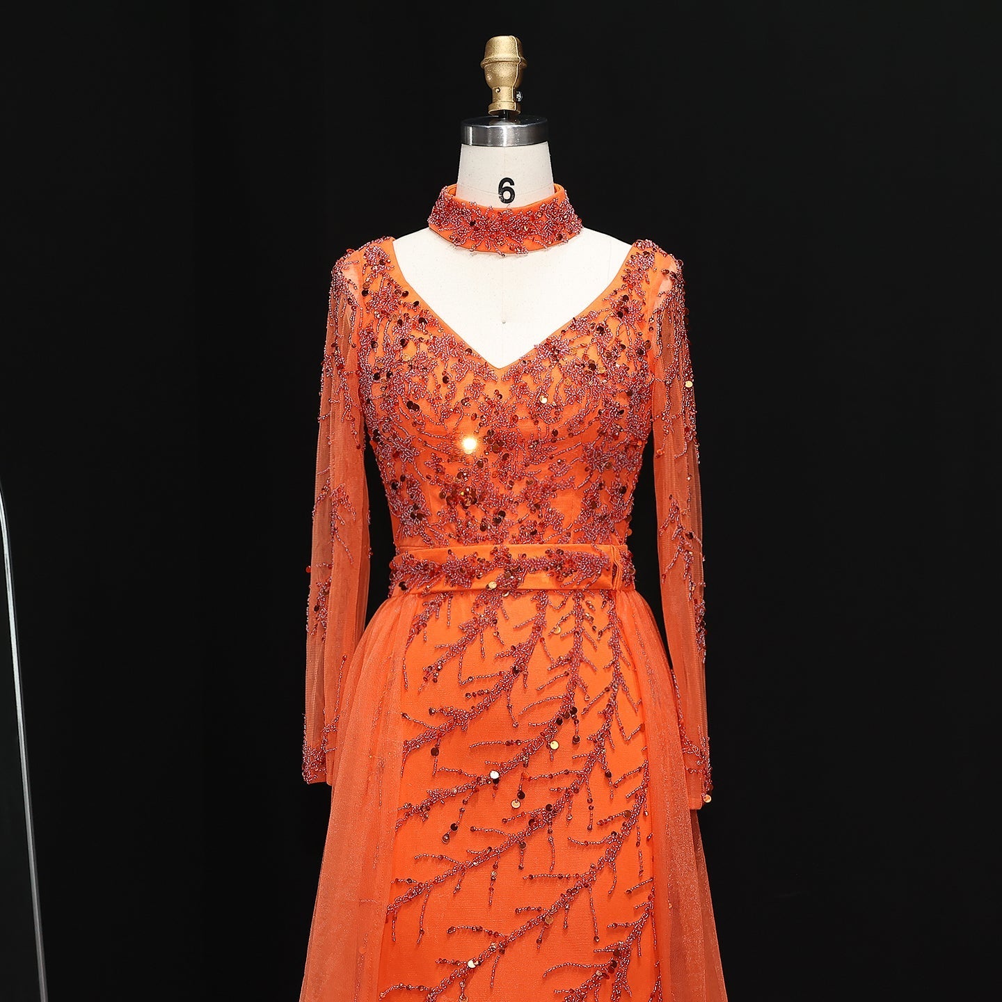 Luxury Beaded Orange Evening Dress with Overskirt SS222