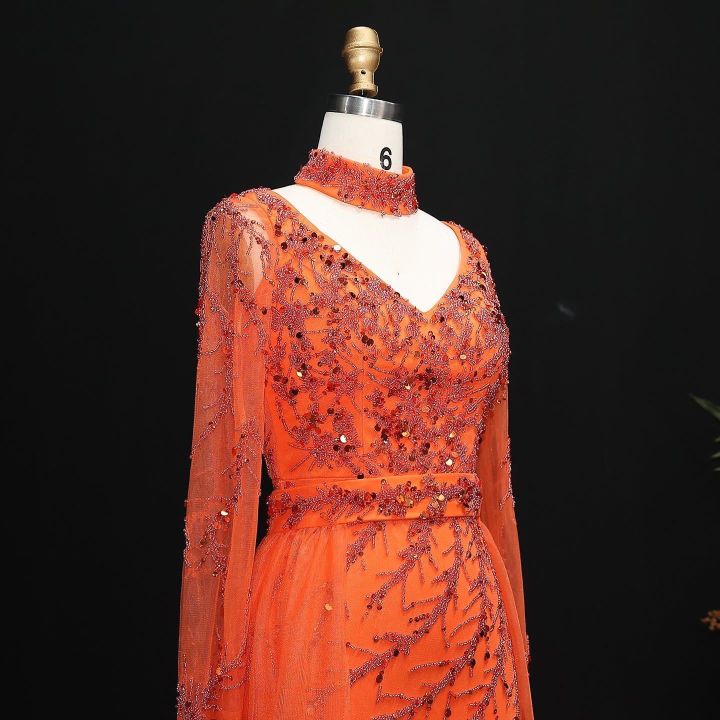 Luxury Beaded Orange Evening Dress with Overskirt SS222