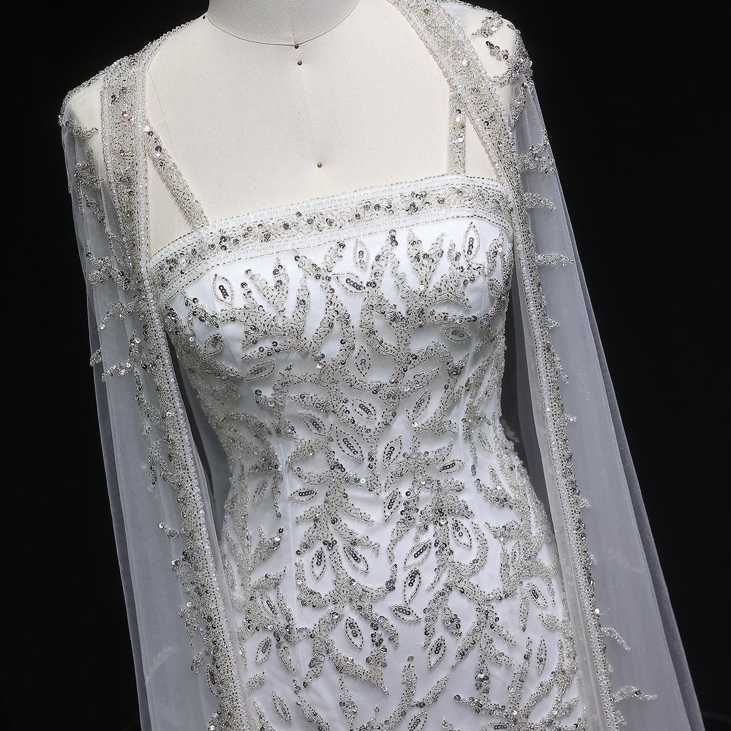 Elegant Pink Beaded Evening Gown with Sheer Cape SS393 