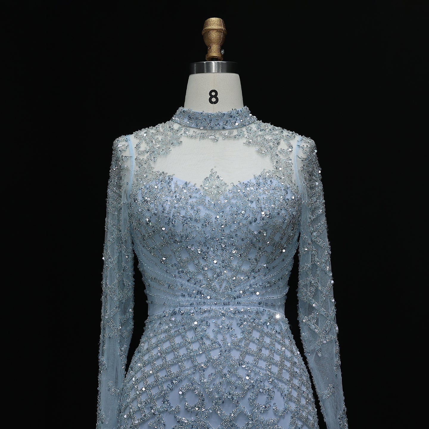 Heavy Beaded Luxury Champagne Long Sleeves Evening Dress SS097