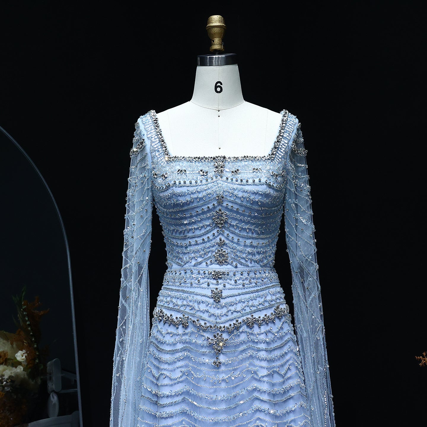 Luxury Beaded Caramel Evening Dress with Cape Sleeve SS591