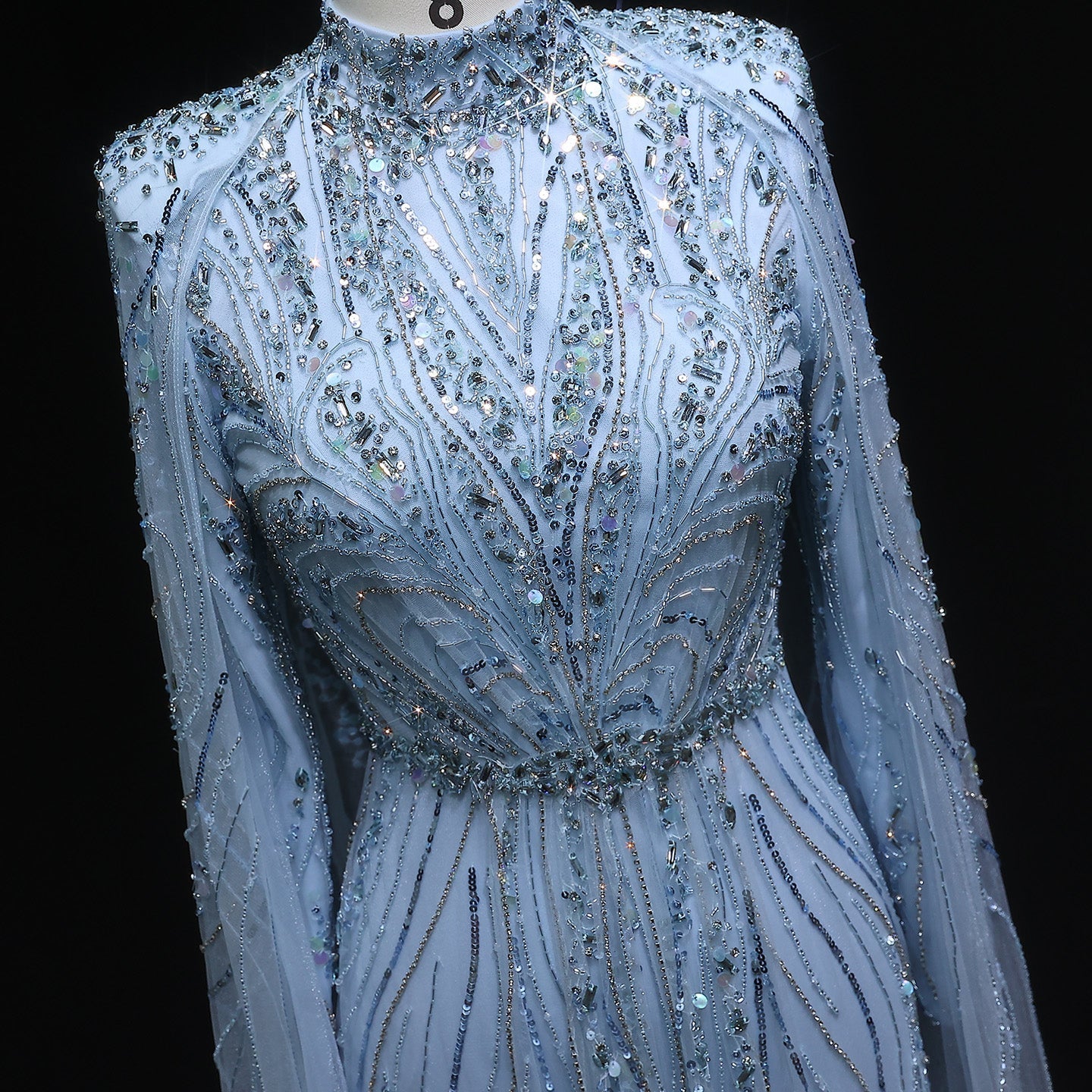 Luxury Champagne Long Sleeve High Neck Evening Dress with Cape SS366