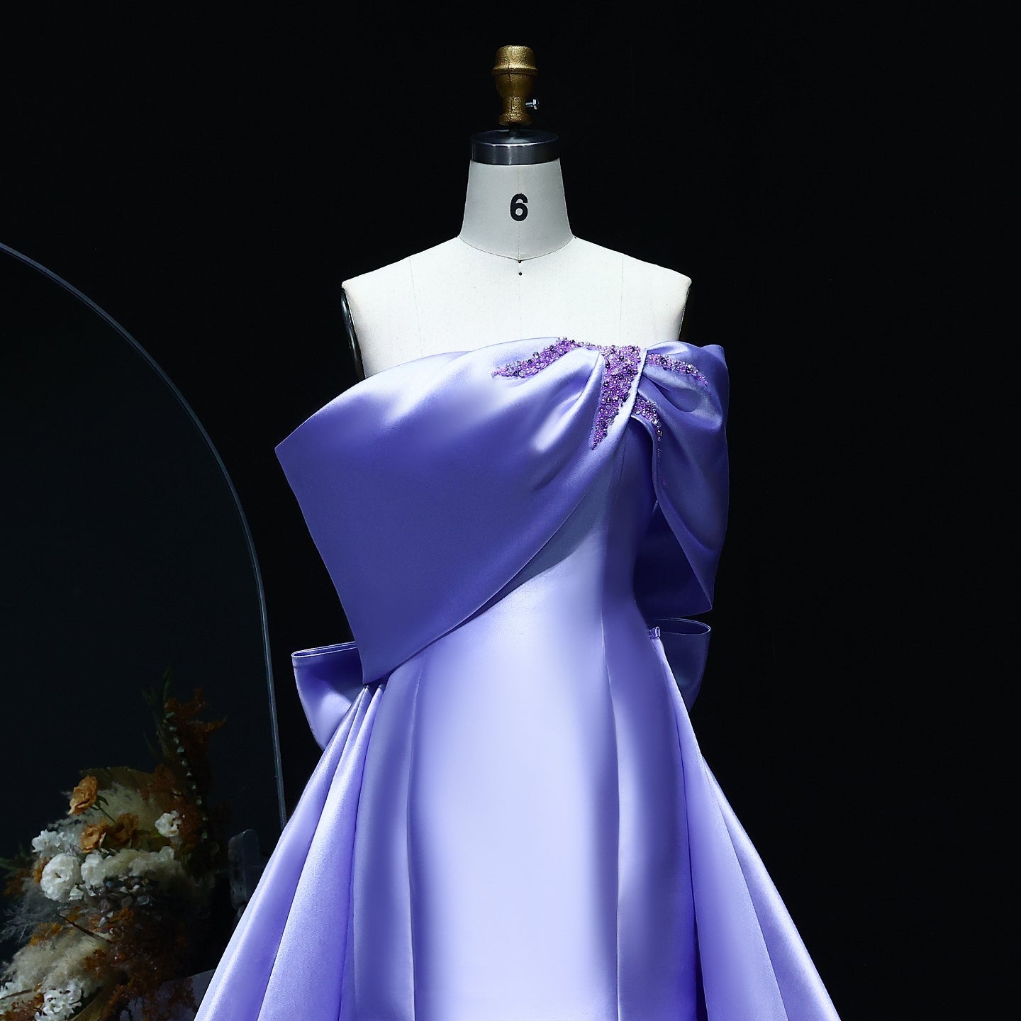Elegant Off Shoulder Lilac Evening Dress with Overskirt SS400