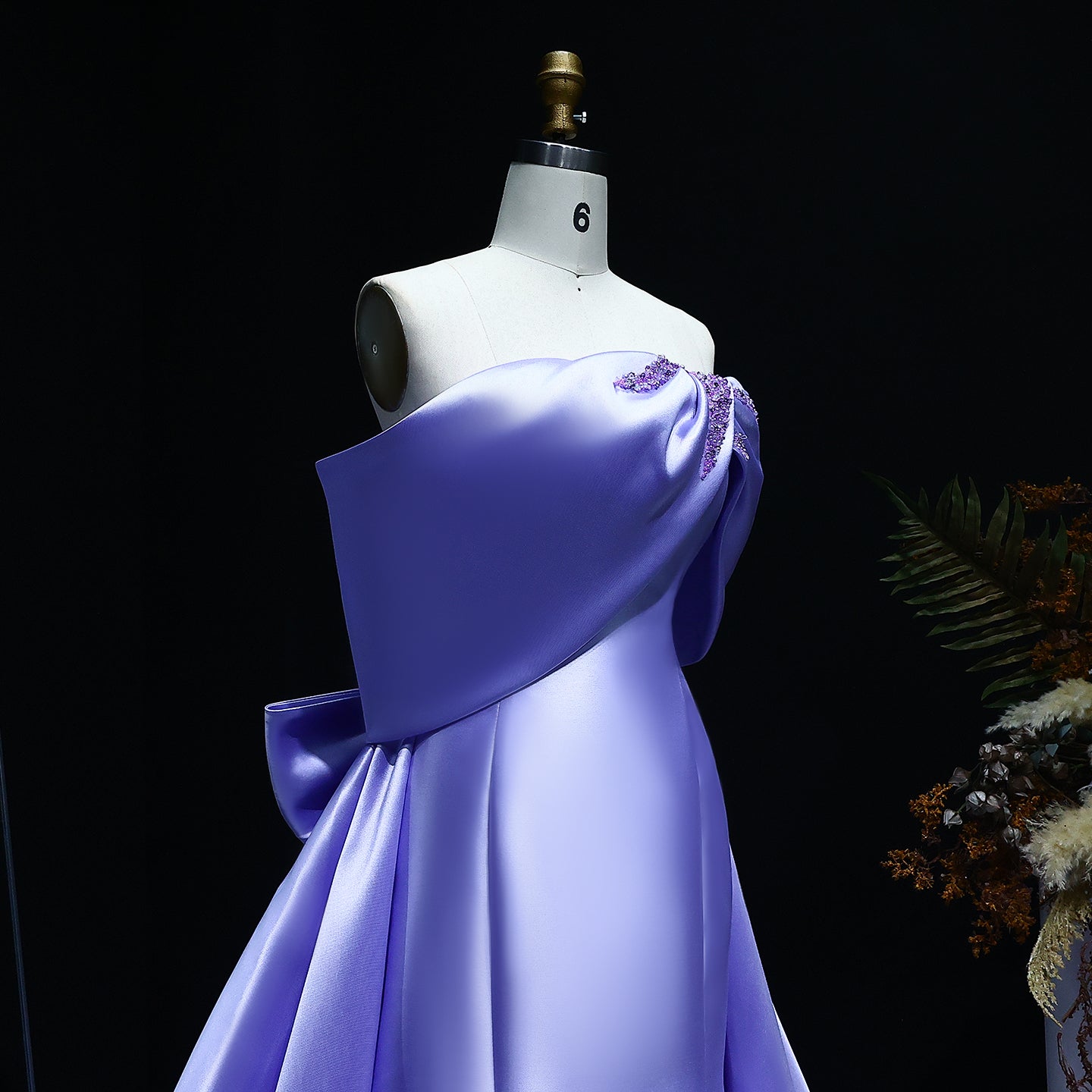 Elegant Off Shoulder Lilac Evening Dress with Overskirt SS400