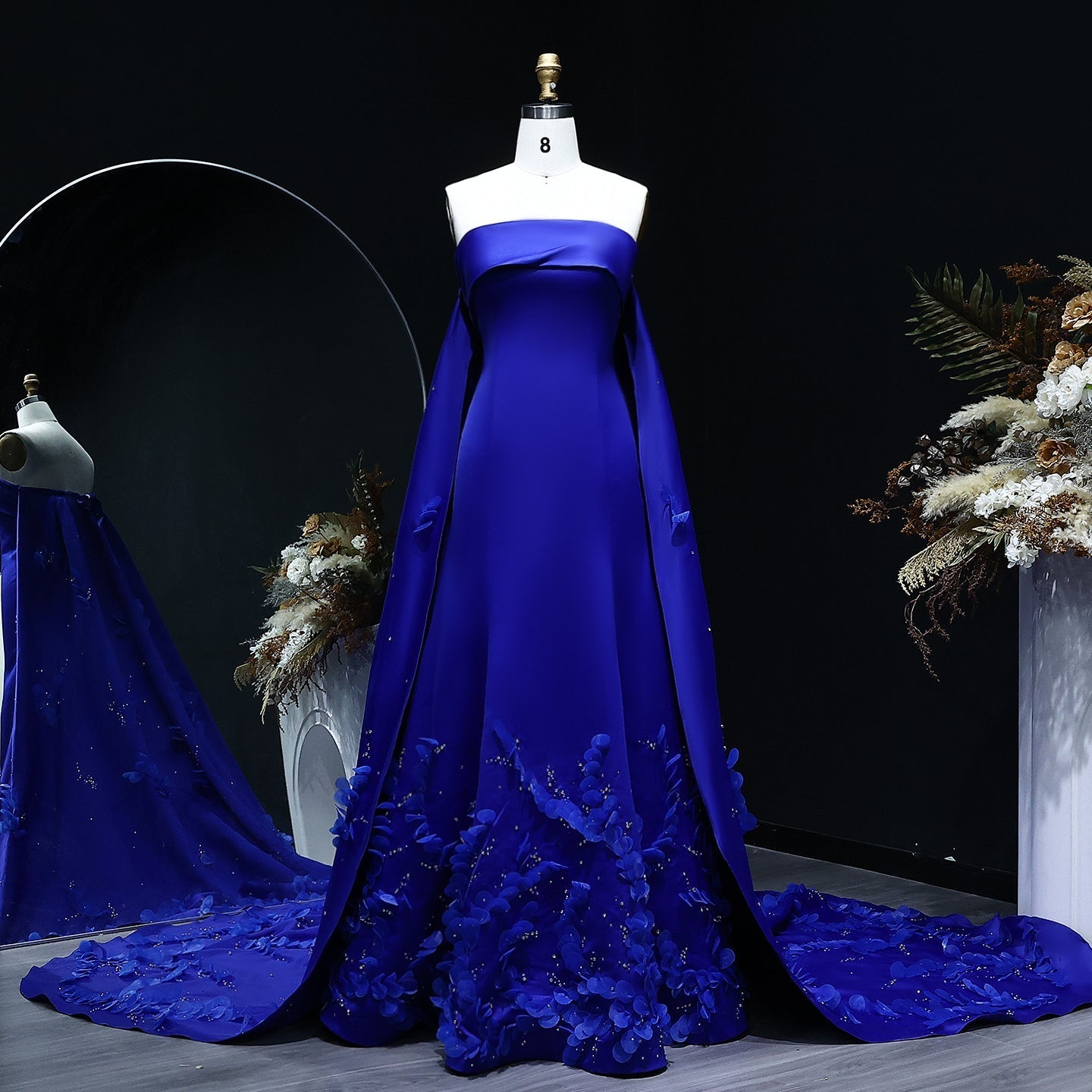 Luxury Crystal 3D Leaves Sage Green Evening Dress with Cape SS449  Royal Blue / US 16