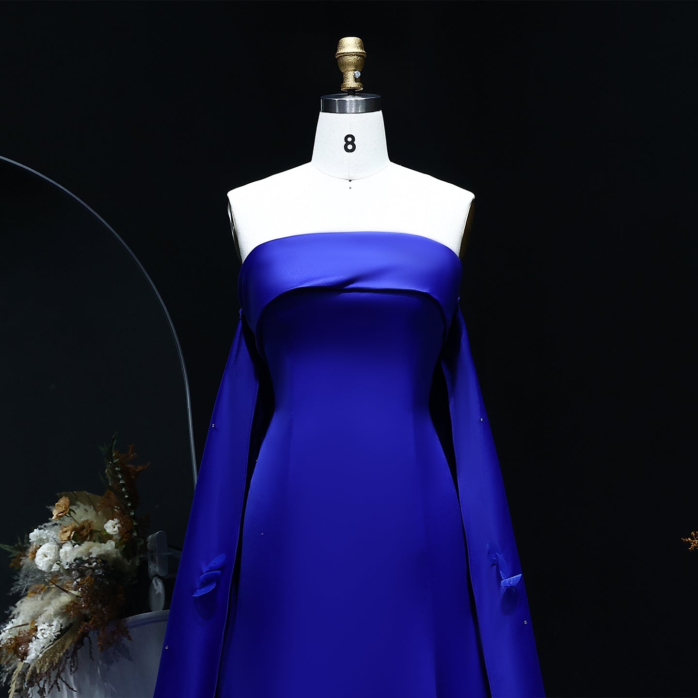 Luxury Crystal 3D Leaves Sage Green Evening Dress with Cape SS449