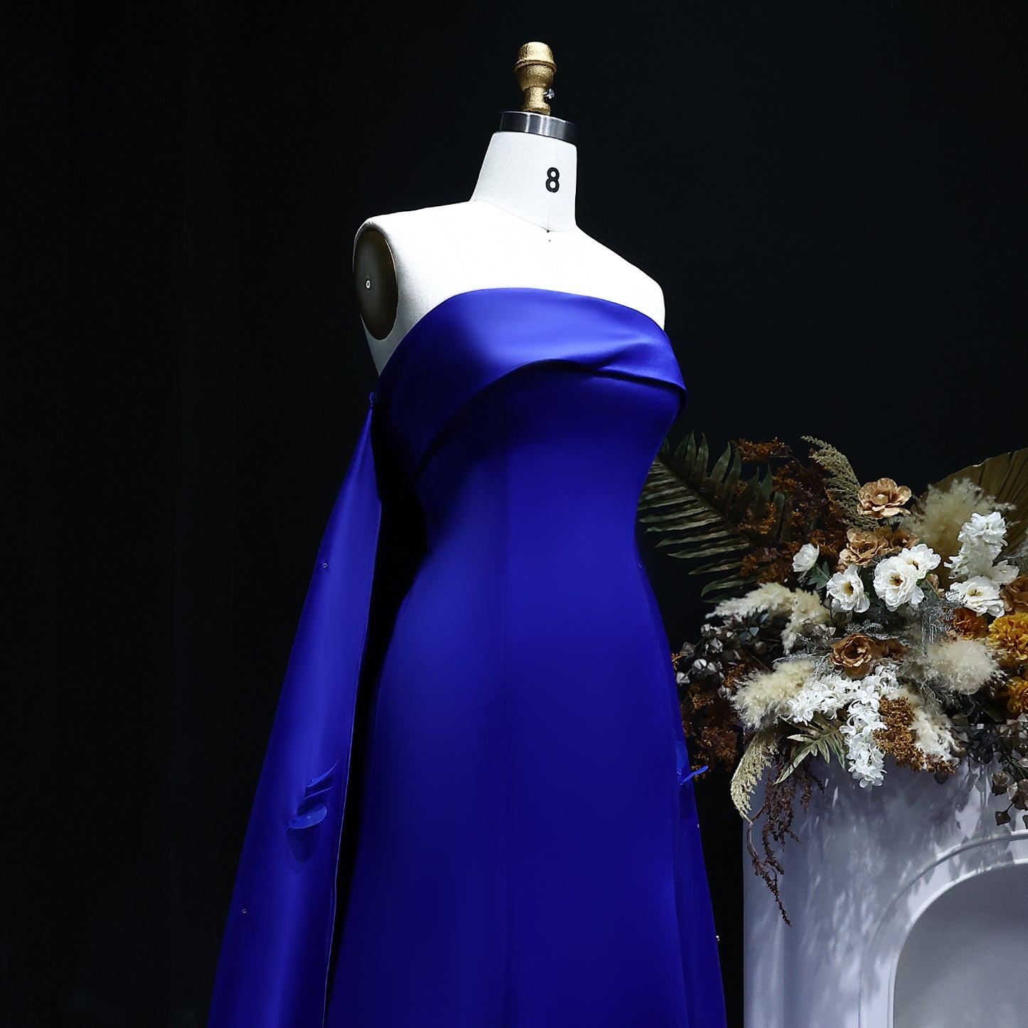 Luxury Crystal 3D Leaves Sage Green Evening Dress with Cape SS449