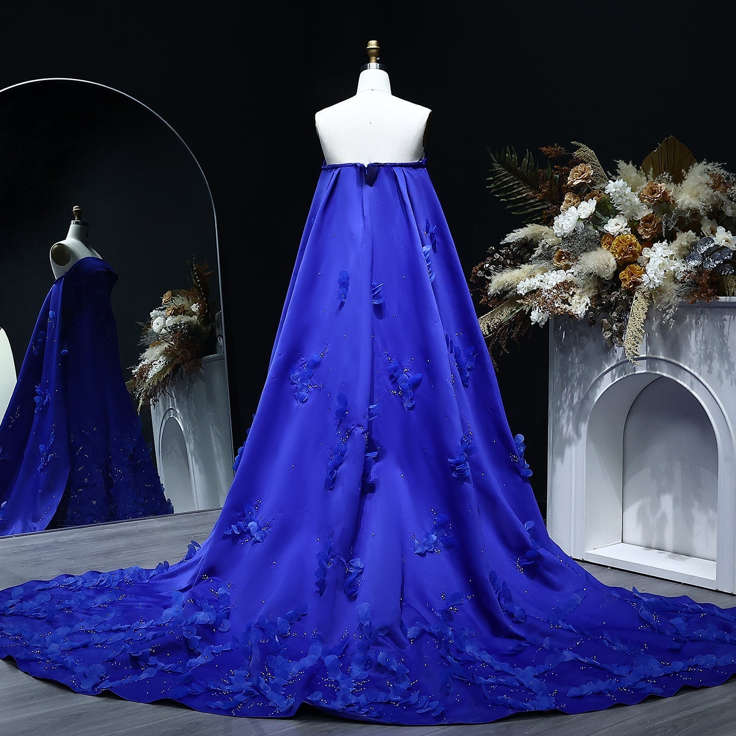 Luxury Crystal 3D Leaves Sage Green Evening Dress with Cape SS449